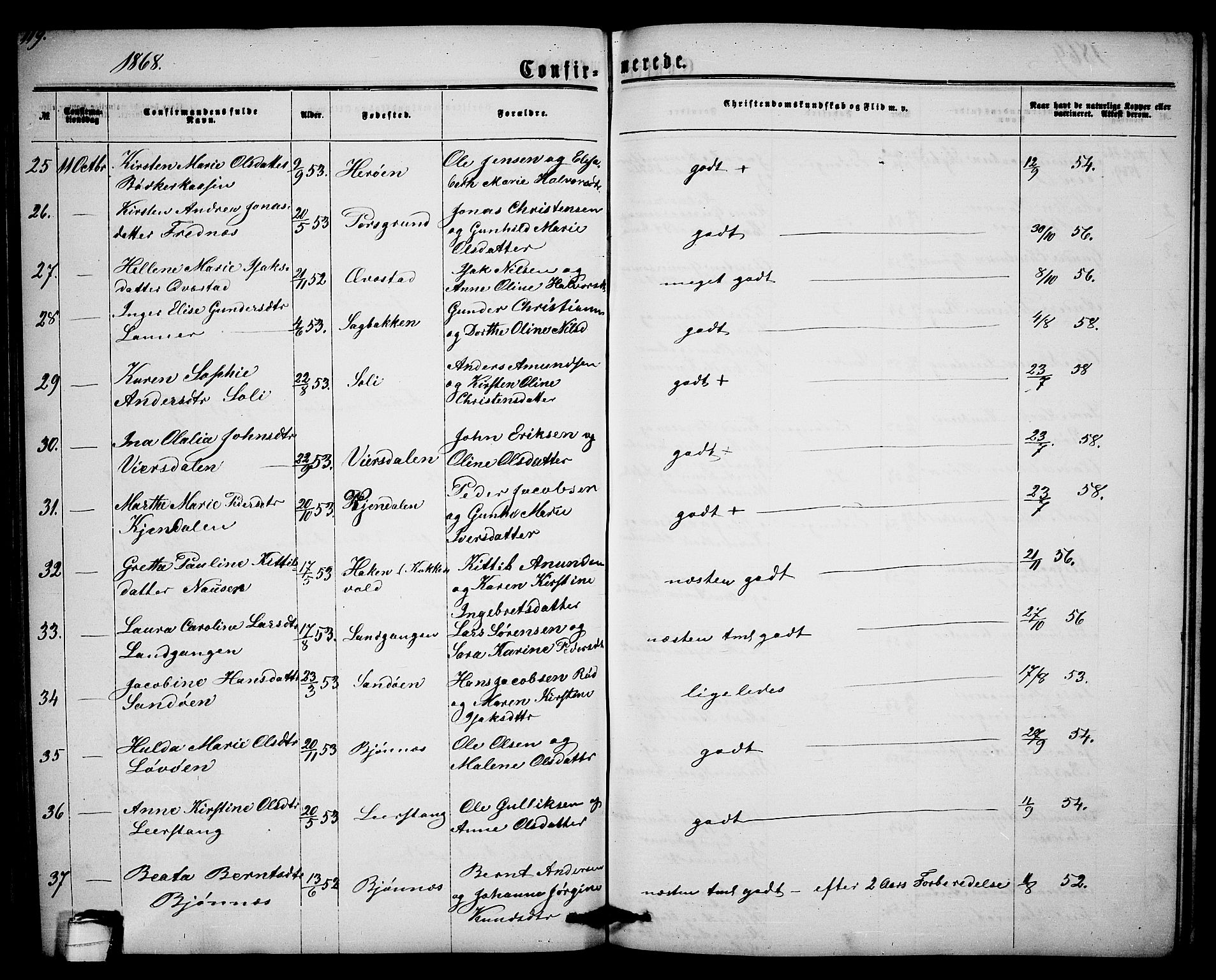 Eidanger kirkebøker, AV/SAKO-A-261/G/Ga/L0001: Parish register (copy) no. 1, 1863-1878, p. 119