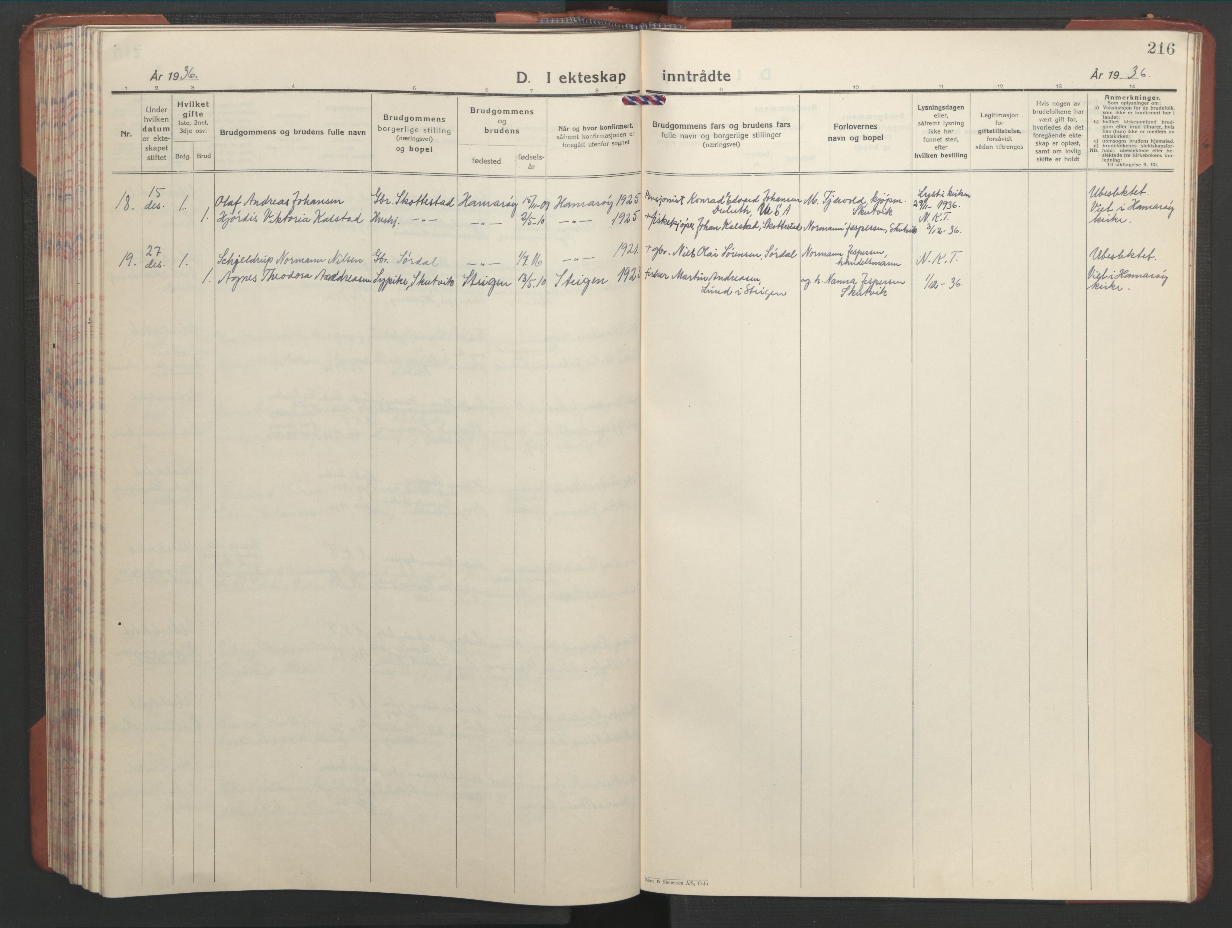 Ministerialprotokoller, klokkerbøker og fødselsregistre - Nordland, SAT/A-1459/859/L0862: Parish register (copy) no. 859C08, 1925-1936, p. 216