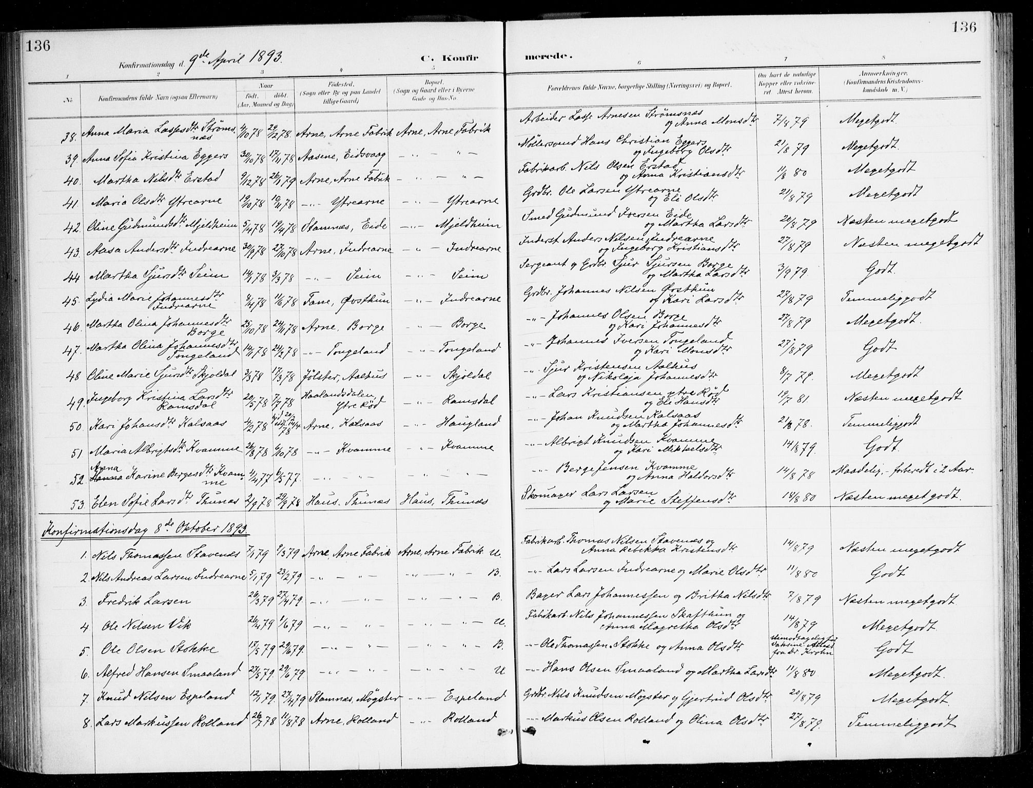 Haus sokneprestembete, AV/SAB-A-75601/H/Haa/Haad/L0001: Parish register (official) no. D 1, 1887-1898, p. 136