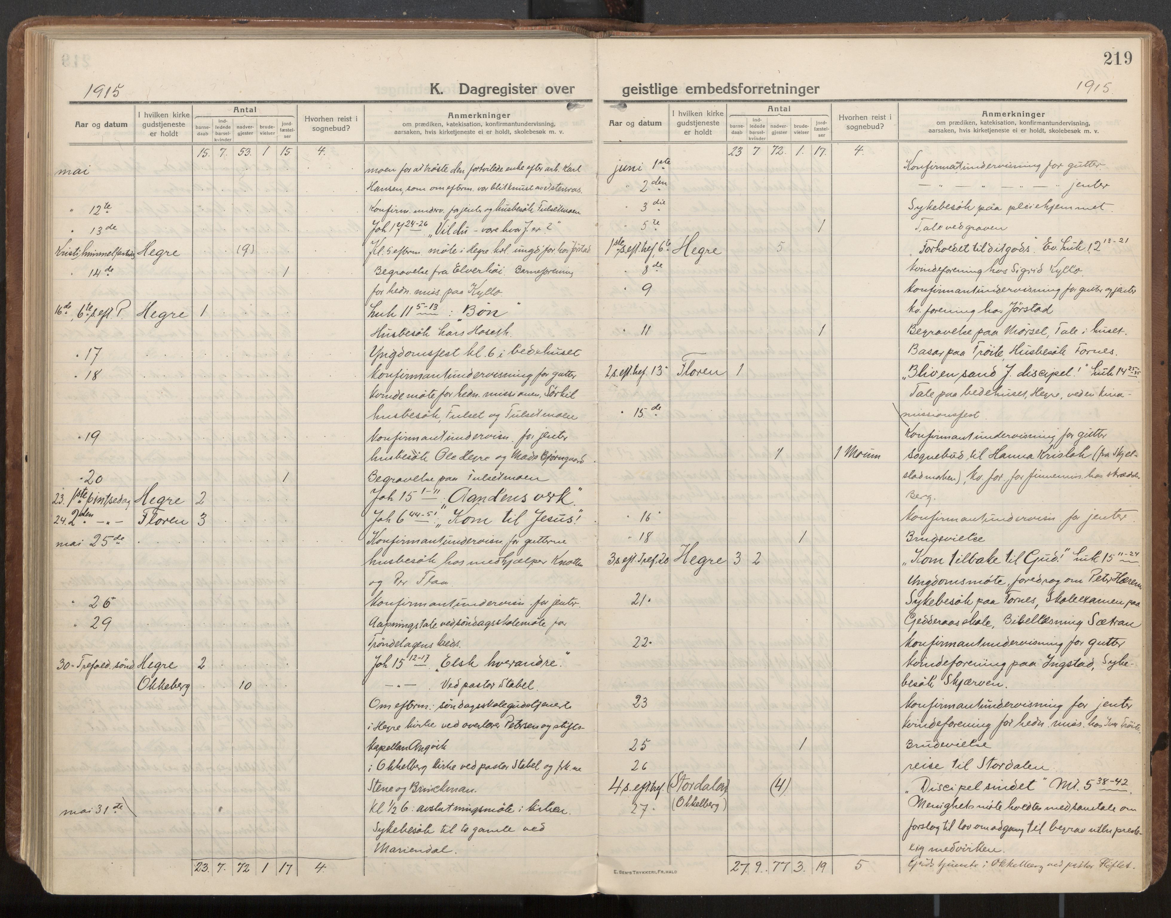 Ministerialprotokoller, klokkerbøker og fødselsregistre - Nord-Trøndelag, AV/SAT-A-1458/703/L0037: Parish register (official) no. 703A10, 1915-1932, p. 219