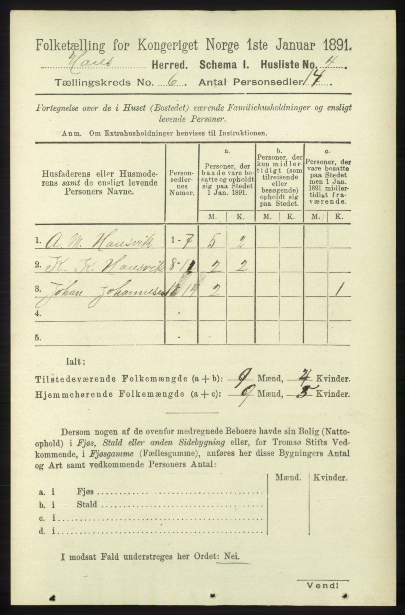 RA, 1891 census for 1250 Haus, 1891, p. 2270