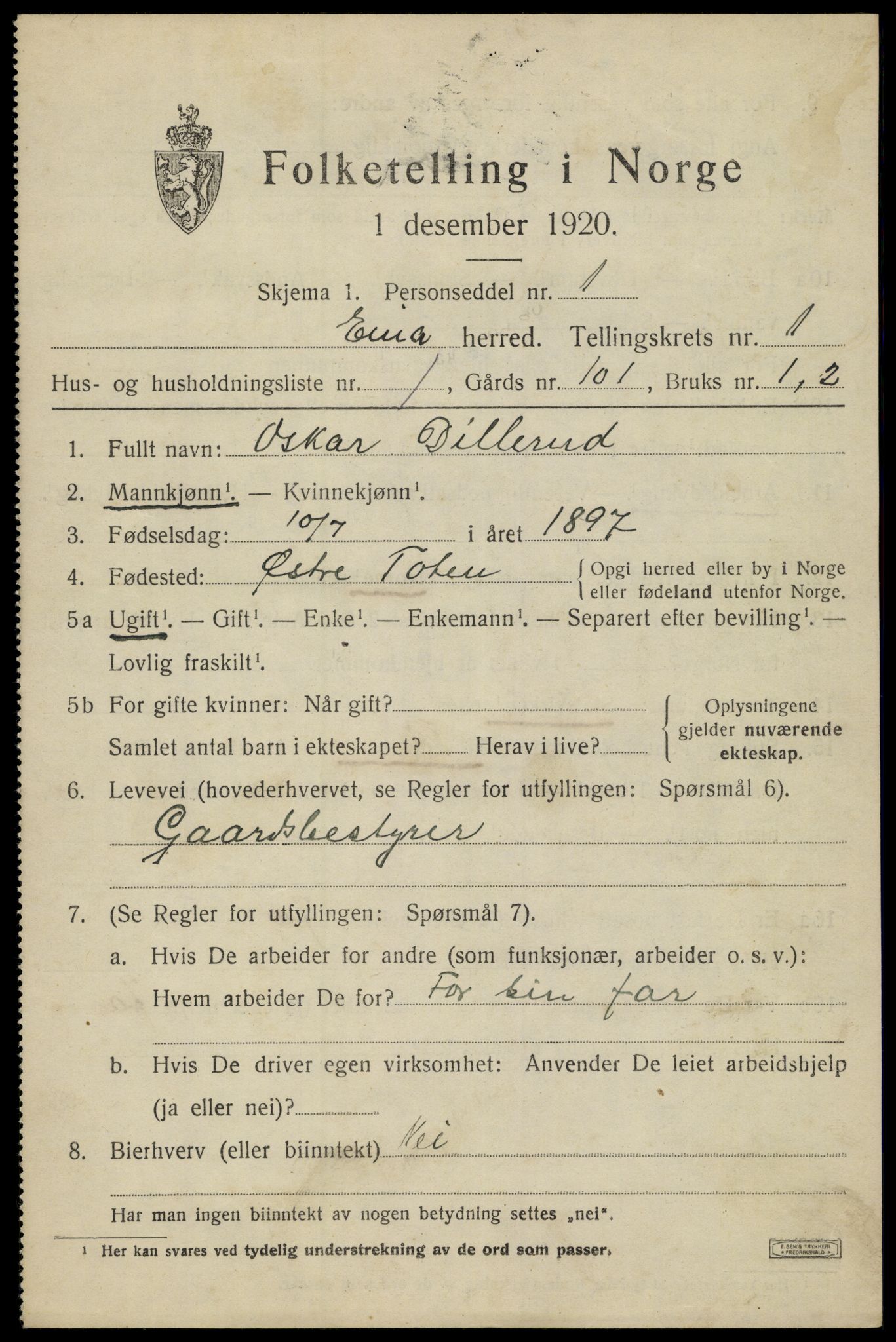 SAH, 1920 census for Eina, 1920, p. 514