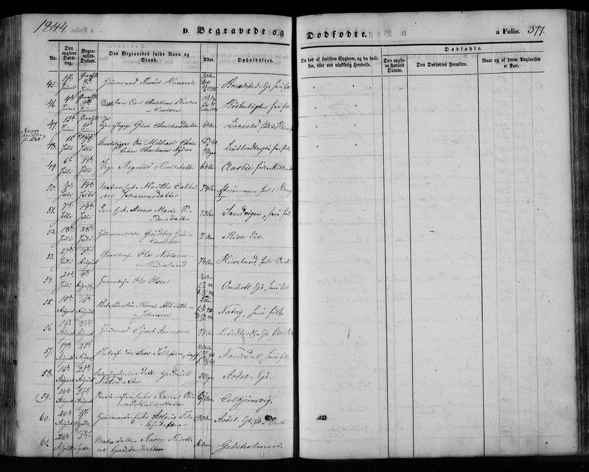 Øyestad sokneprestkontor, AV/SAK-1111-0049/F/Fa/L0014: Parish register (official) no. A 14, 1843-1856, p. 377