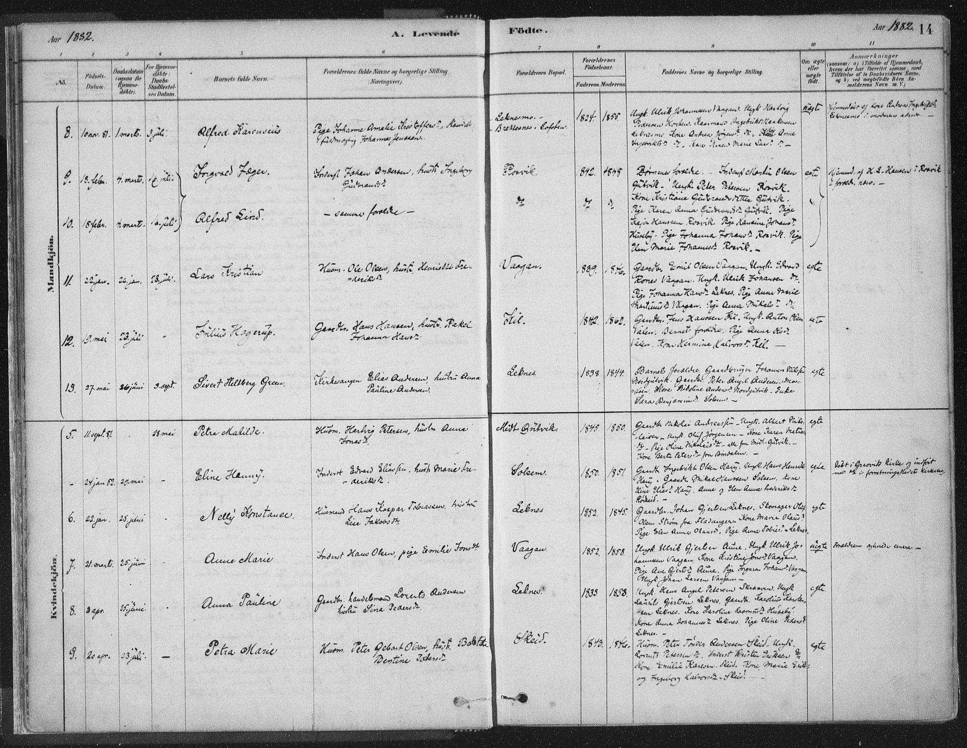 Ministerialprotokoller, klokkerbøker og fødselsregistre - Nord-Trøndelag, SAT/A-1458/788/L0697: Parish register (official) no. 788A04, 1878-1902, p. 14