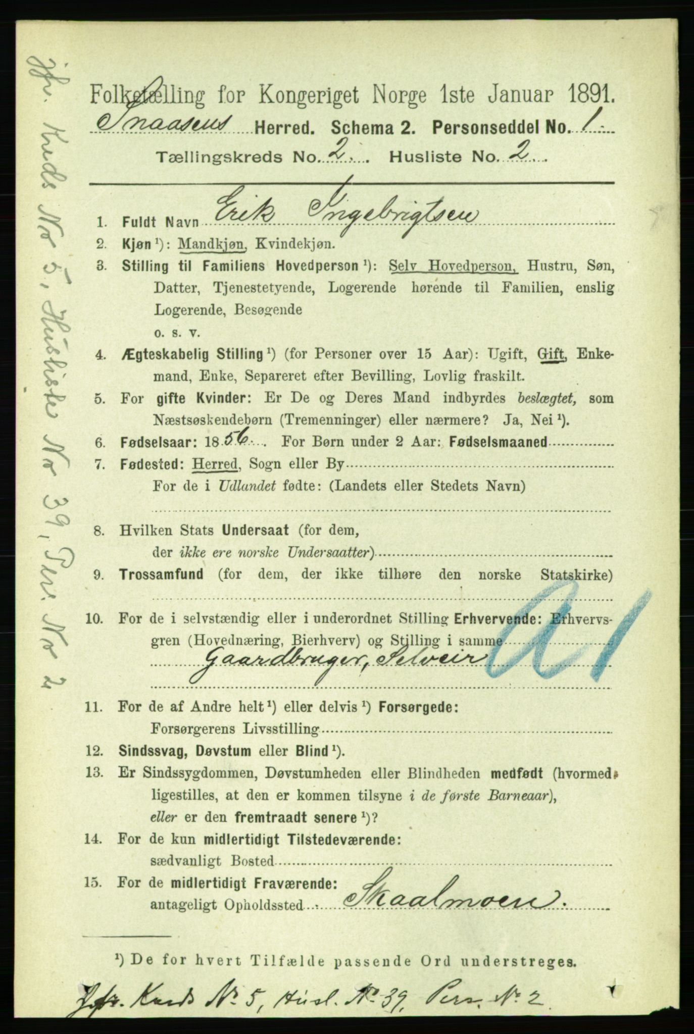 RA, 1891 census for 1736 Snåsa, 1891, p. 468