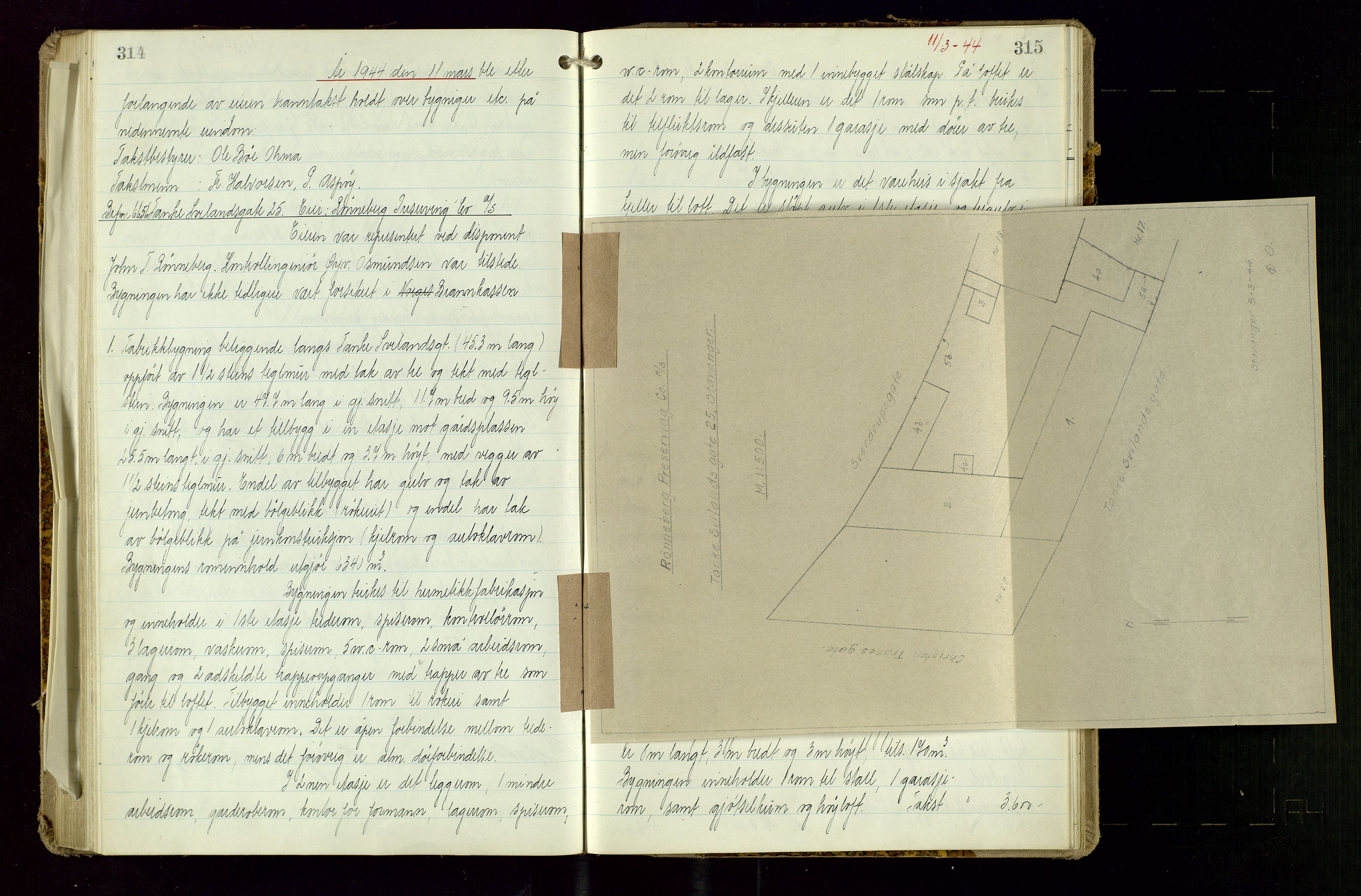 Norges Brannkasse Stavanger, AV/SAST-A-102143/F/Fd/L0029: Branntaksprotokoll nr. 40, 1943-1944, p. 314-315