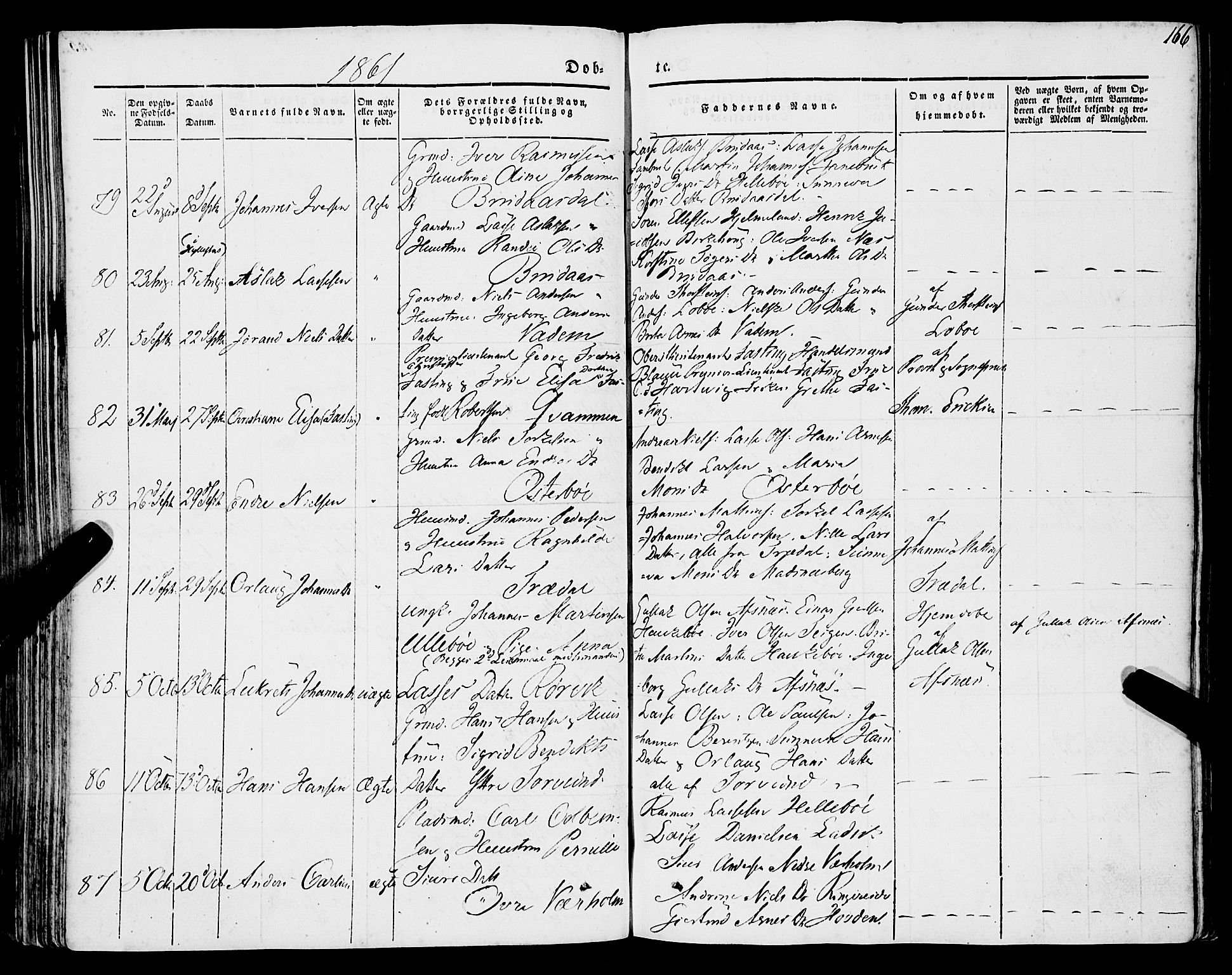 Lavik sokneprestembete, SAB/A-80901: Parish register (official) no. A 3, 1843-1863, p. 166