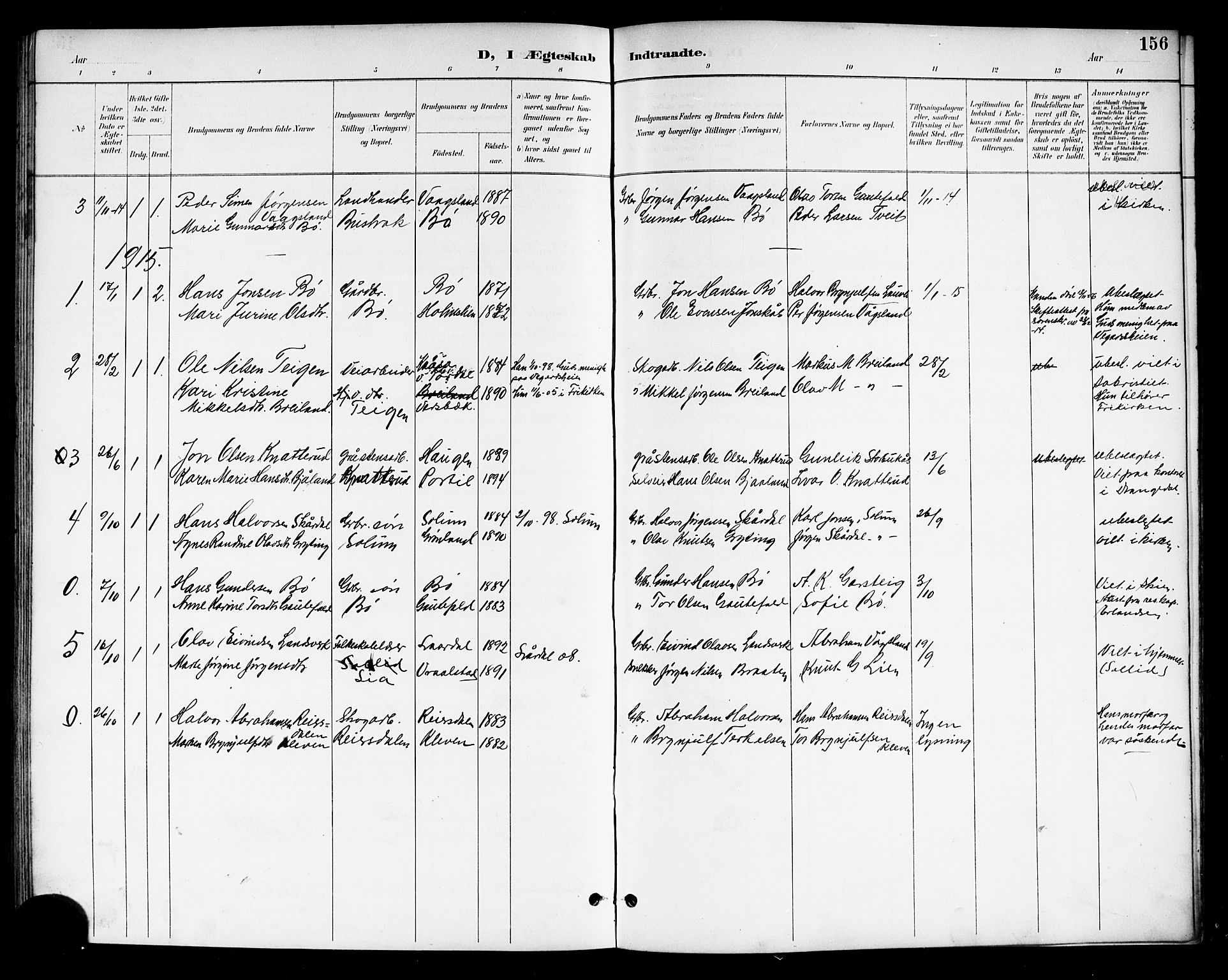 Drangedal kirkebøker, SAKO/A-258/G/Gb/L0002: Parish register (copy) no. II 2, 1895-1918, p. 156
