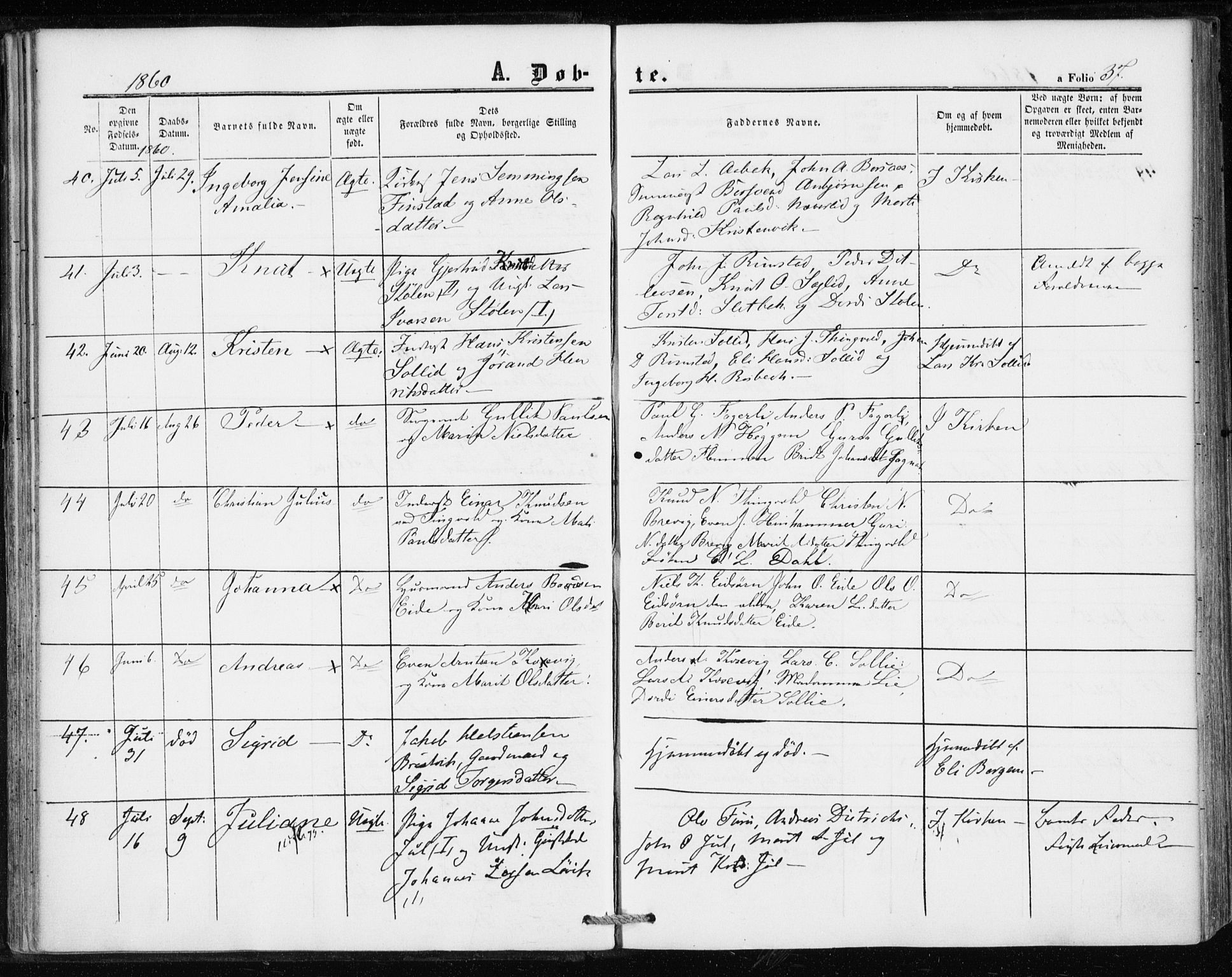 Ministerialprotokoller, klokkerbøker og fødselsregistre - Møre og Romsdal, AV/SAT-A-1454/586/L0985: Parish register (official) no. 586A11, 1857-1866, p. 37