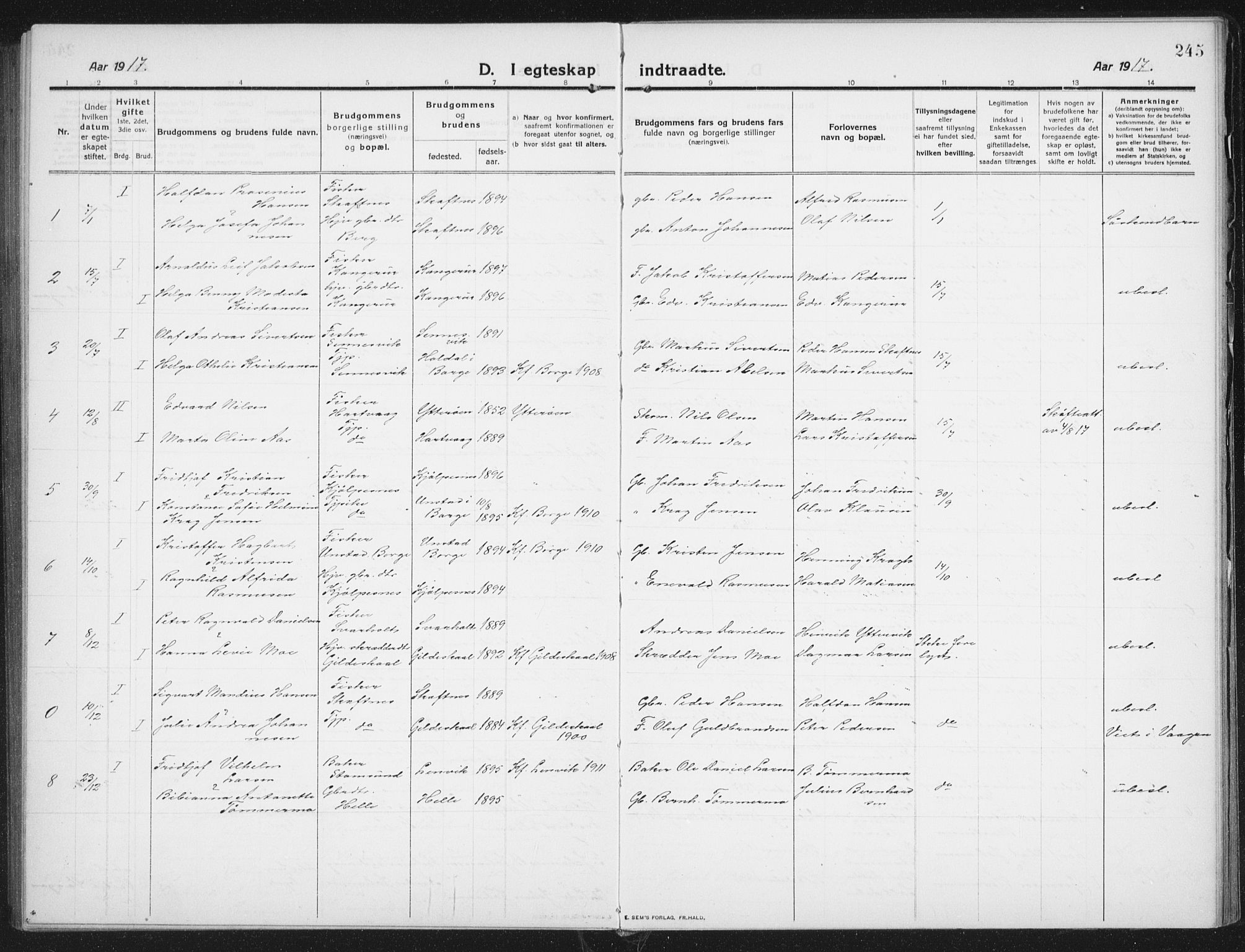 Ministerialprotokoller, klokkerbøker og fødselsregistre - Nordland, SAT/A-1459/882/L1183: Parish register (copy) no. 882C01, 1911-1938, p. 245