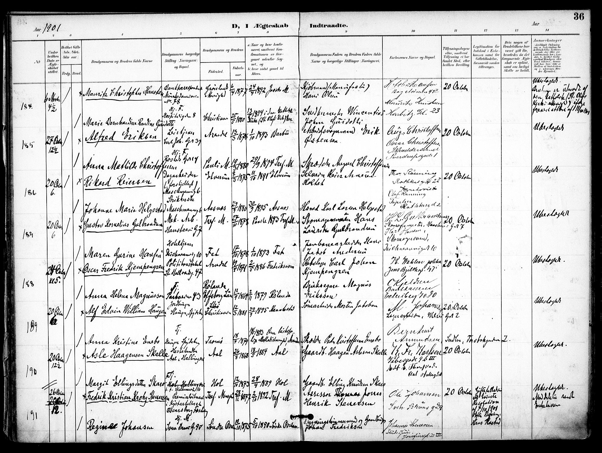 Trefoldighet prestekontor Kirkebøker, AV/SAO-A-10882/F/Fc/L0005: Parish register (official) no. III 5, 1900-1908, p. 36
