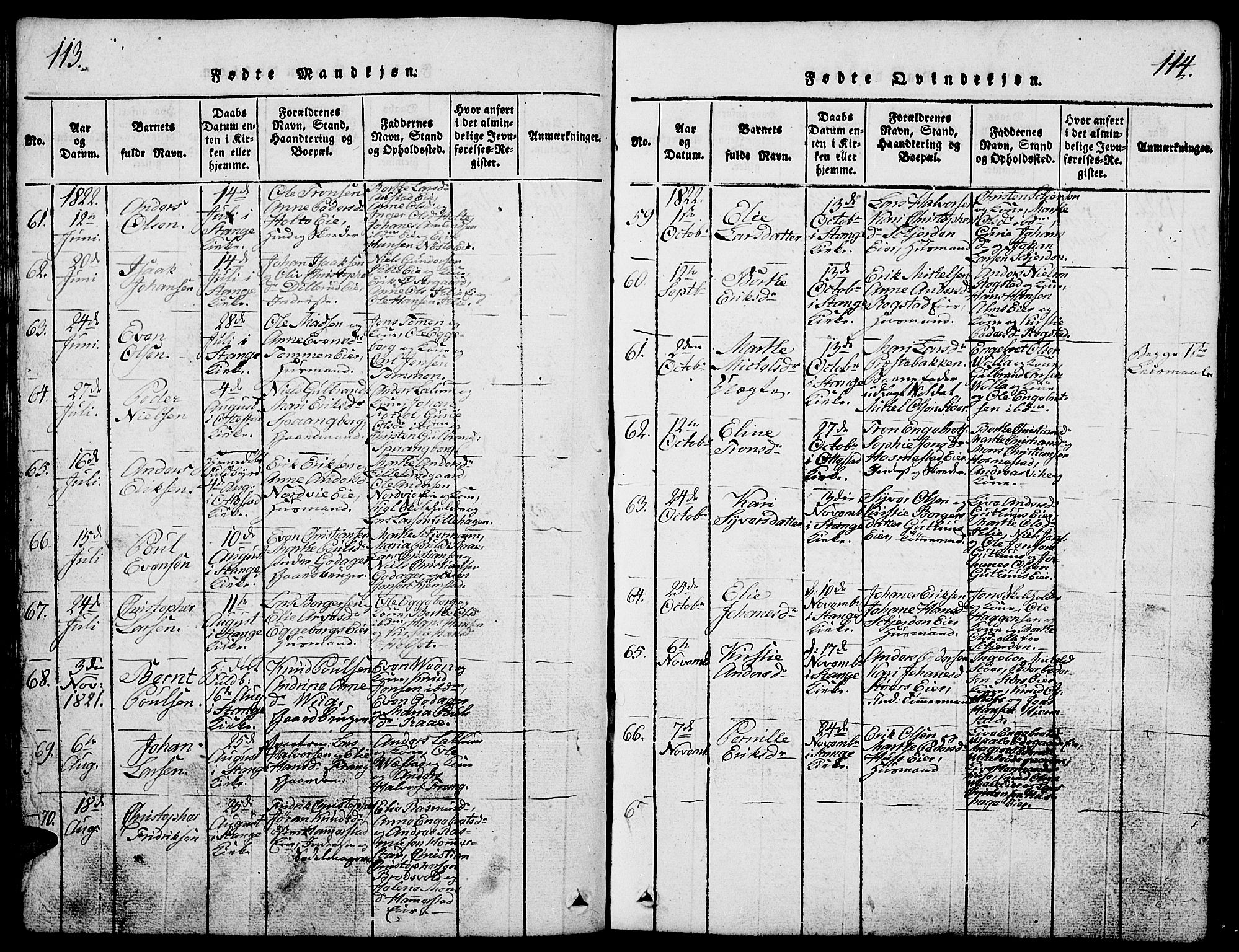 Stange prestekontor, AV/SAH-PREST-002/L/L0001: Parish register (copy) no. 1, 1814-1825, p. 113-114