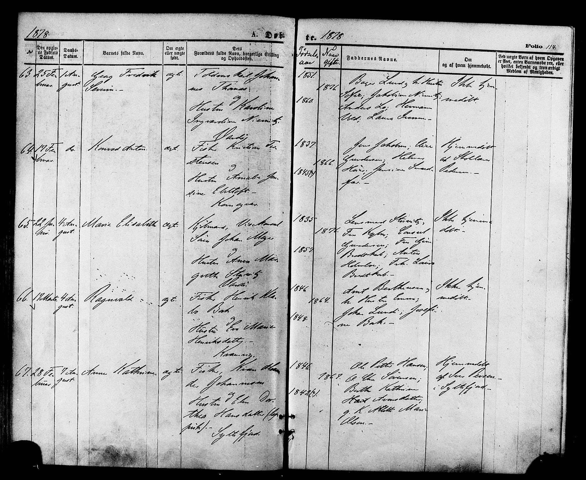 Vardø sokneprestkontor, SATØ/S-1332/H/Ha/L0005kirke: Parish register (official) no. 5, 1872-1878, p. 114