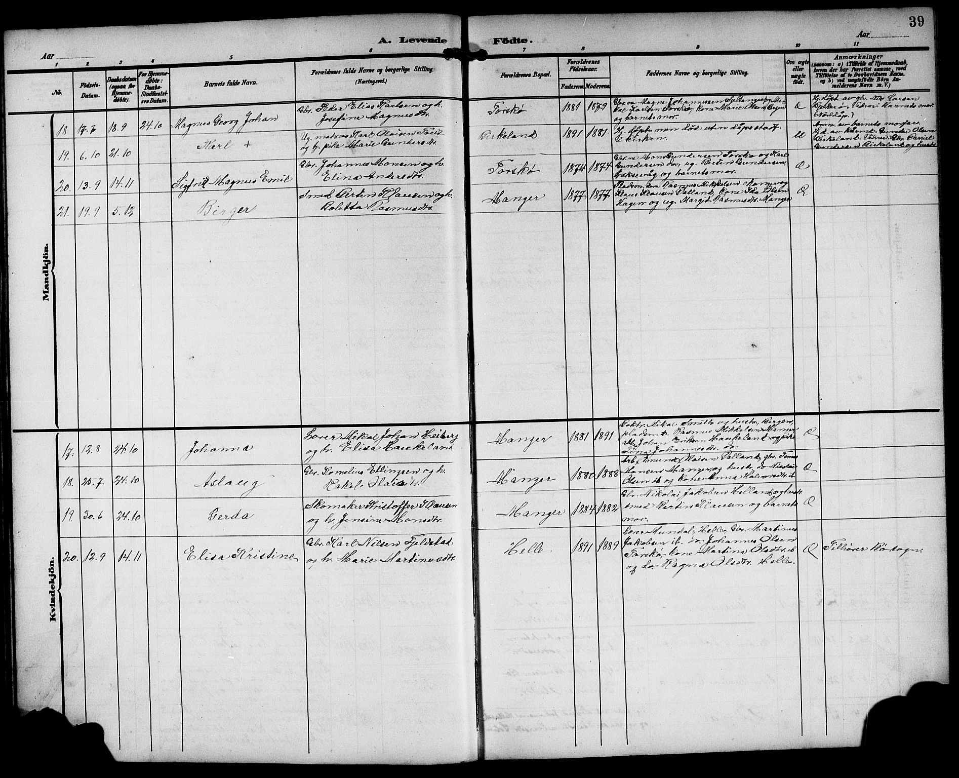 Manger sokneprestembete, AV/SAB-A-76801/H/Hab: Parish register (copy) no. A 2, 1902-1923, p. 39