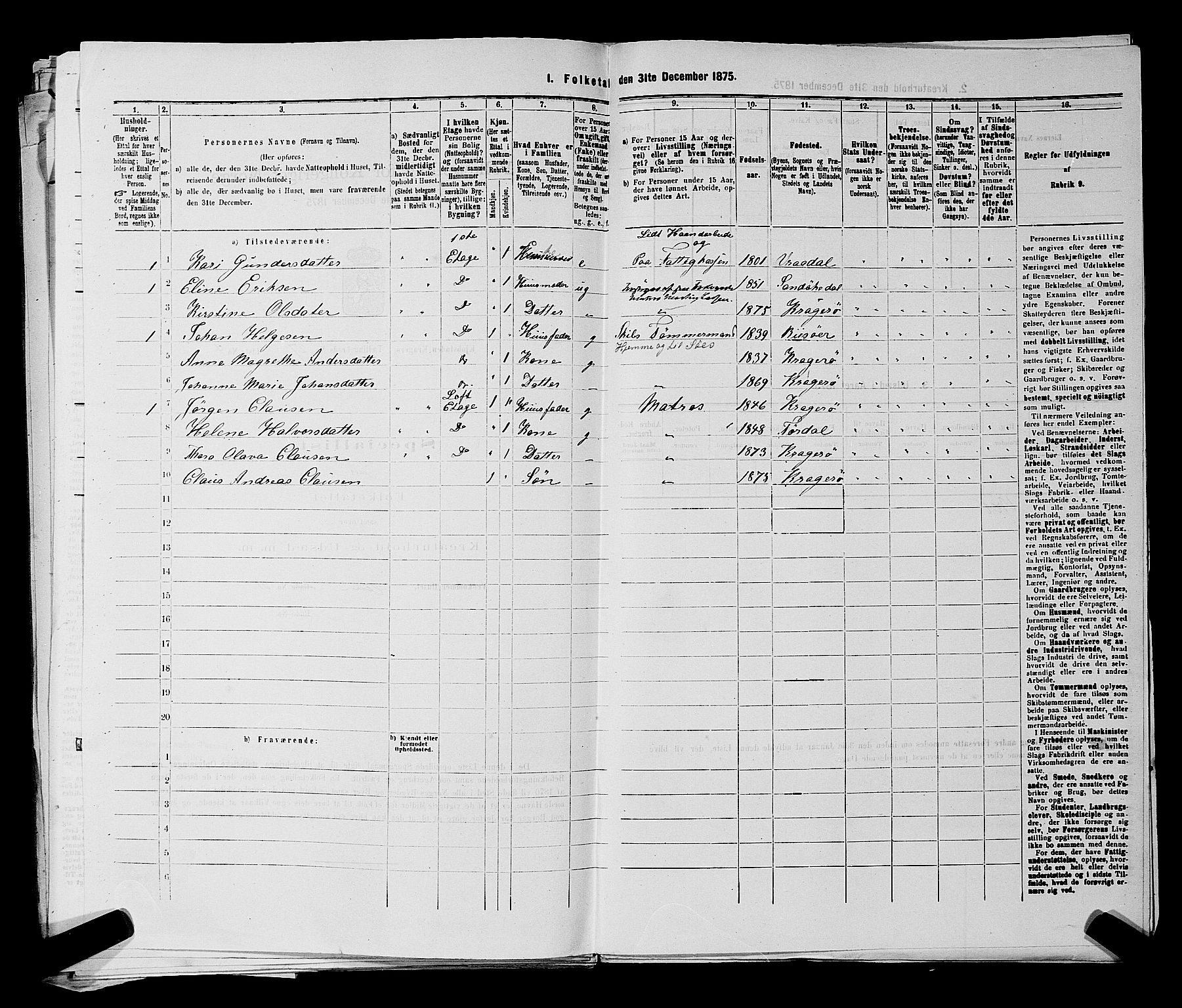 SAKO, 1875 census for 0801P Kragerø, 1875, p. 593