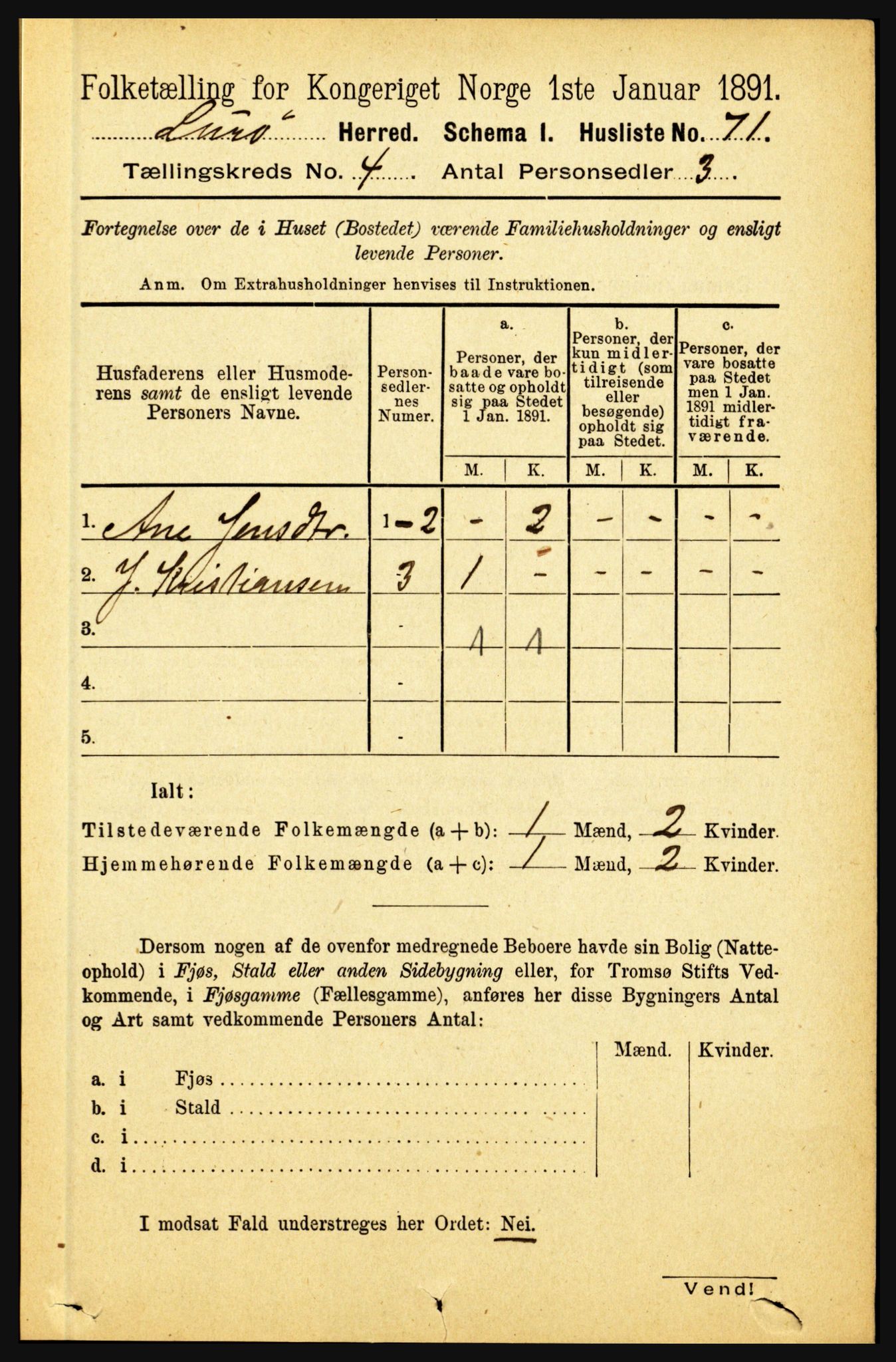 RA, 1891 census for 1834 Lurøy, 1891, p. 2008