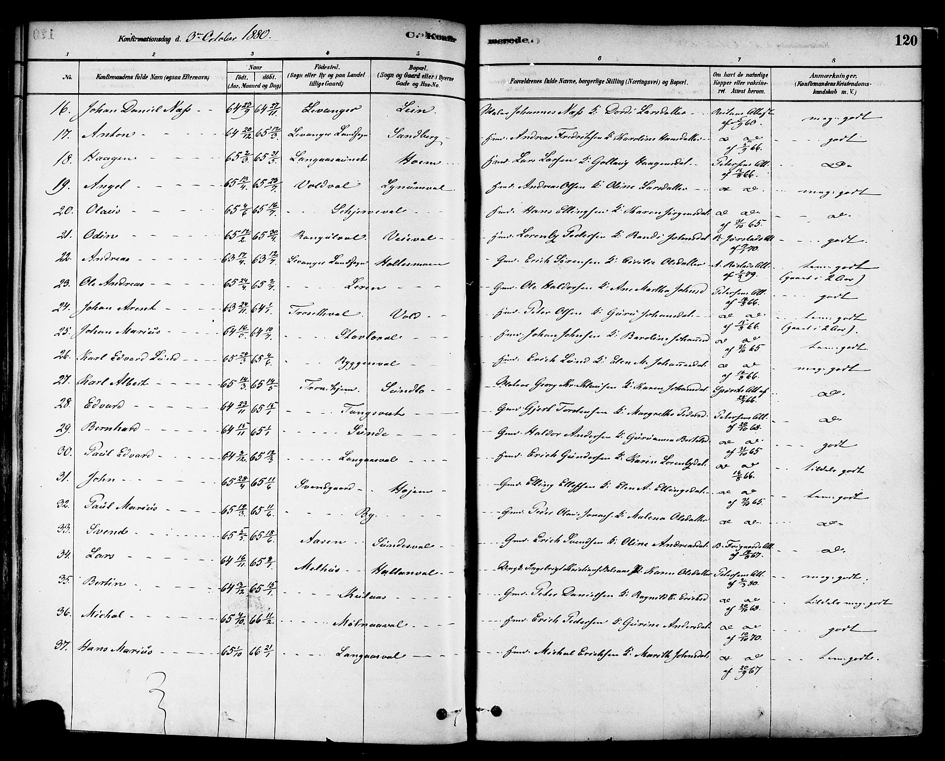 Ministerialprotokoller, klokkerbøker og fødselsregistre - Nord-Trøndelag, SAT/A-1458/717/L0159: Parish register (official) no. 717A09, 1878-1898, p. 120
