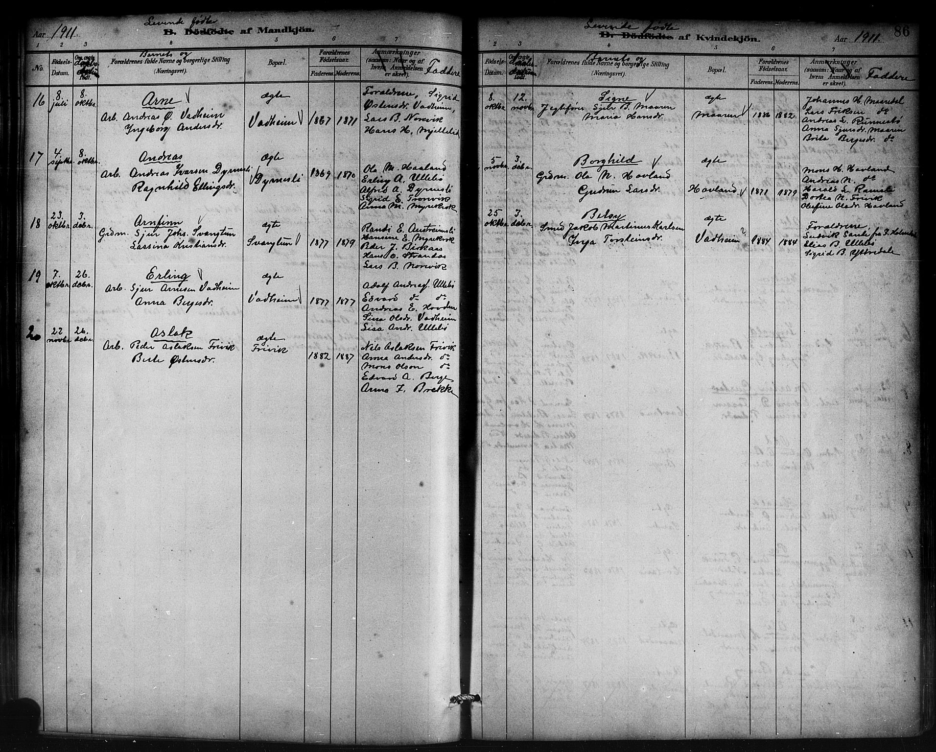 Lavik sokneprestembete, AV/SAB-A-80901: Parish register (copy) no. B 3, 1882-1913, p. 86