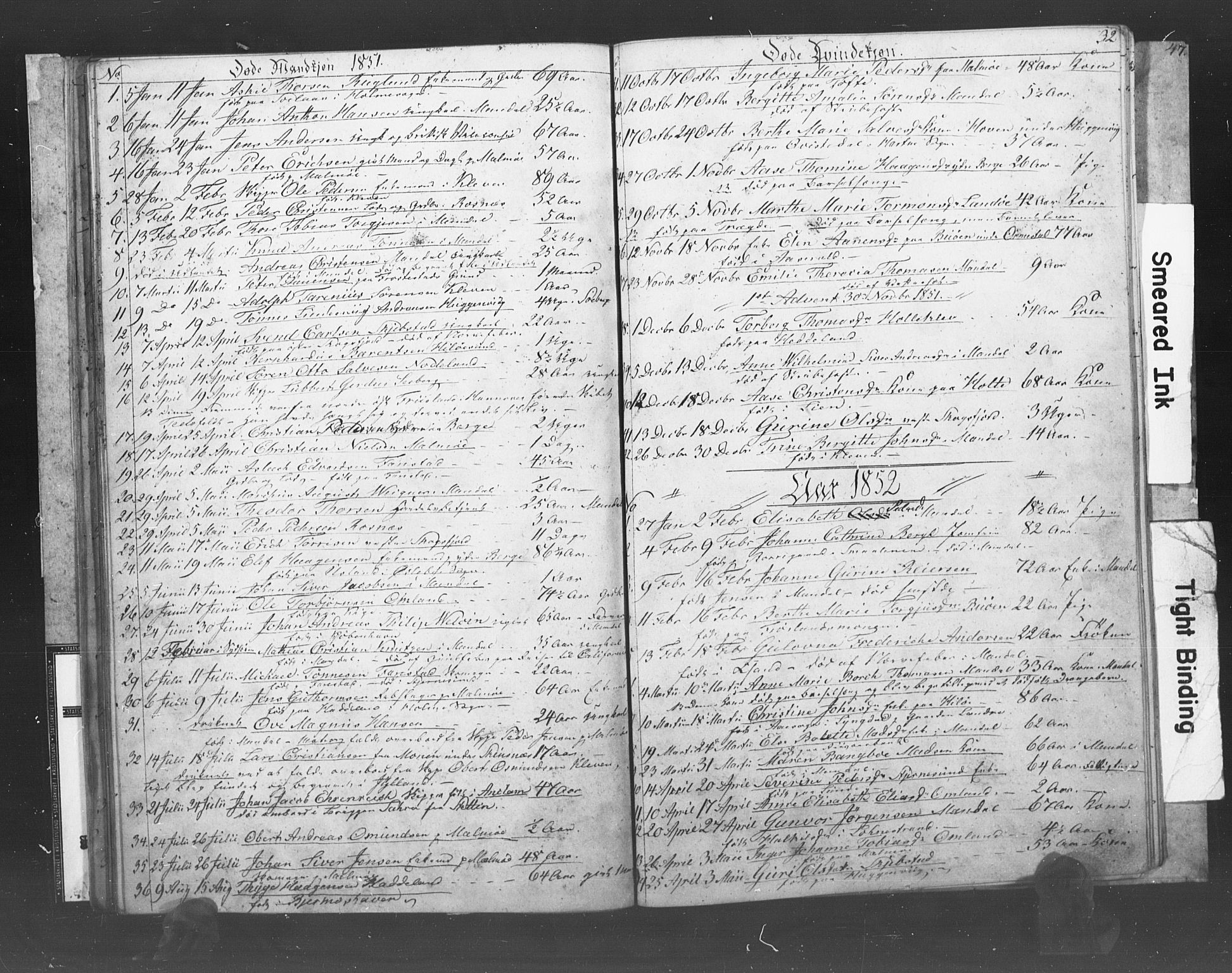 Mandal sokneprestkontor, AV/SAK-1111-0030/F/Fb/Fba/L0007: Parish register (copy) no. B 1G, 1850-1853, p. 32