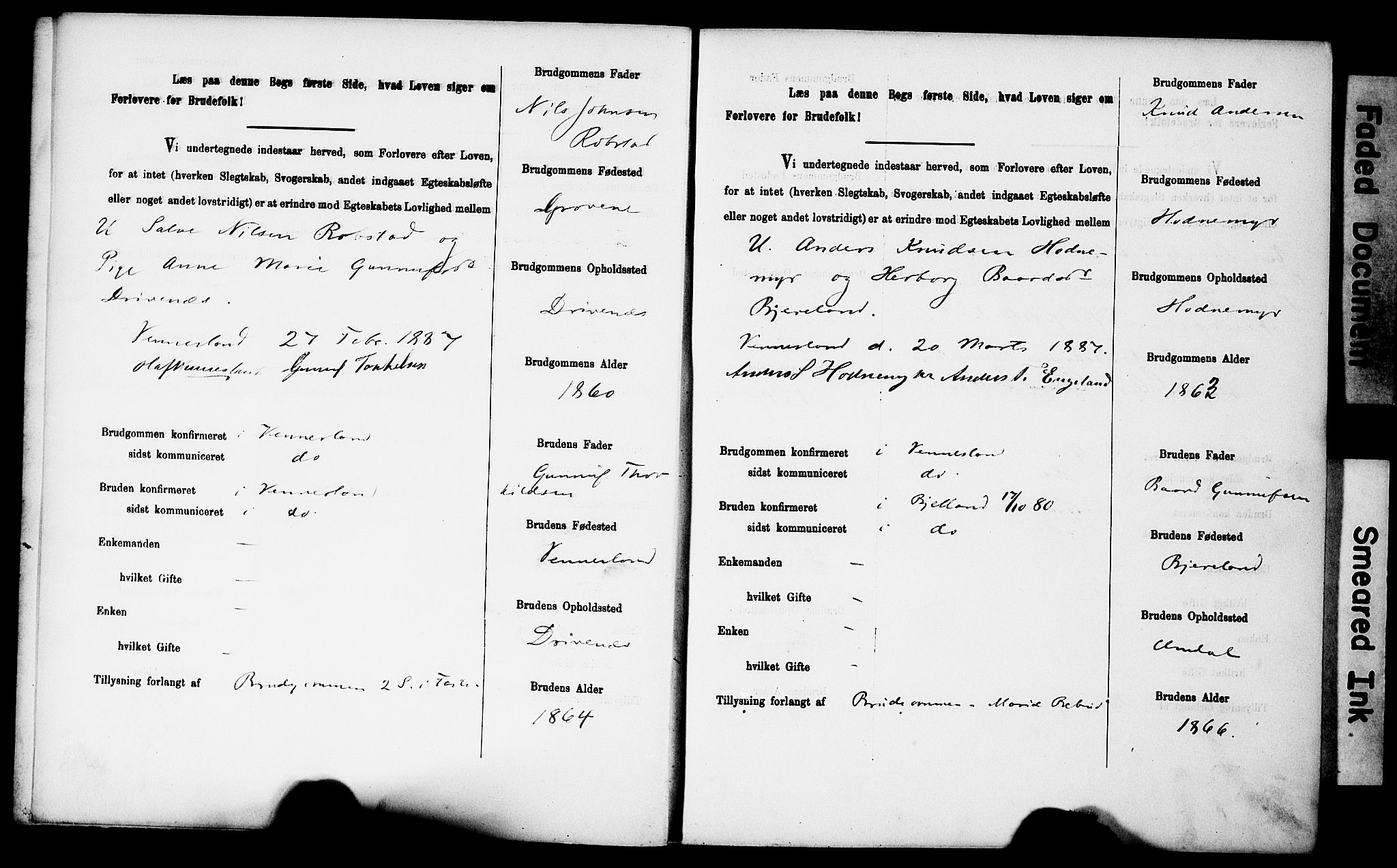 Vennesla sokneprestkontor, AV/SAK-1111-0045/J/L0032/0003: Banns register no. II 5 1, 1886-1892, p. 6