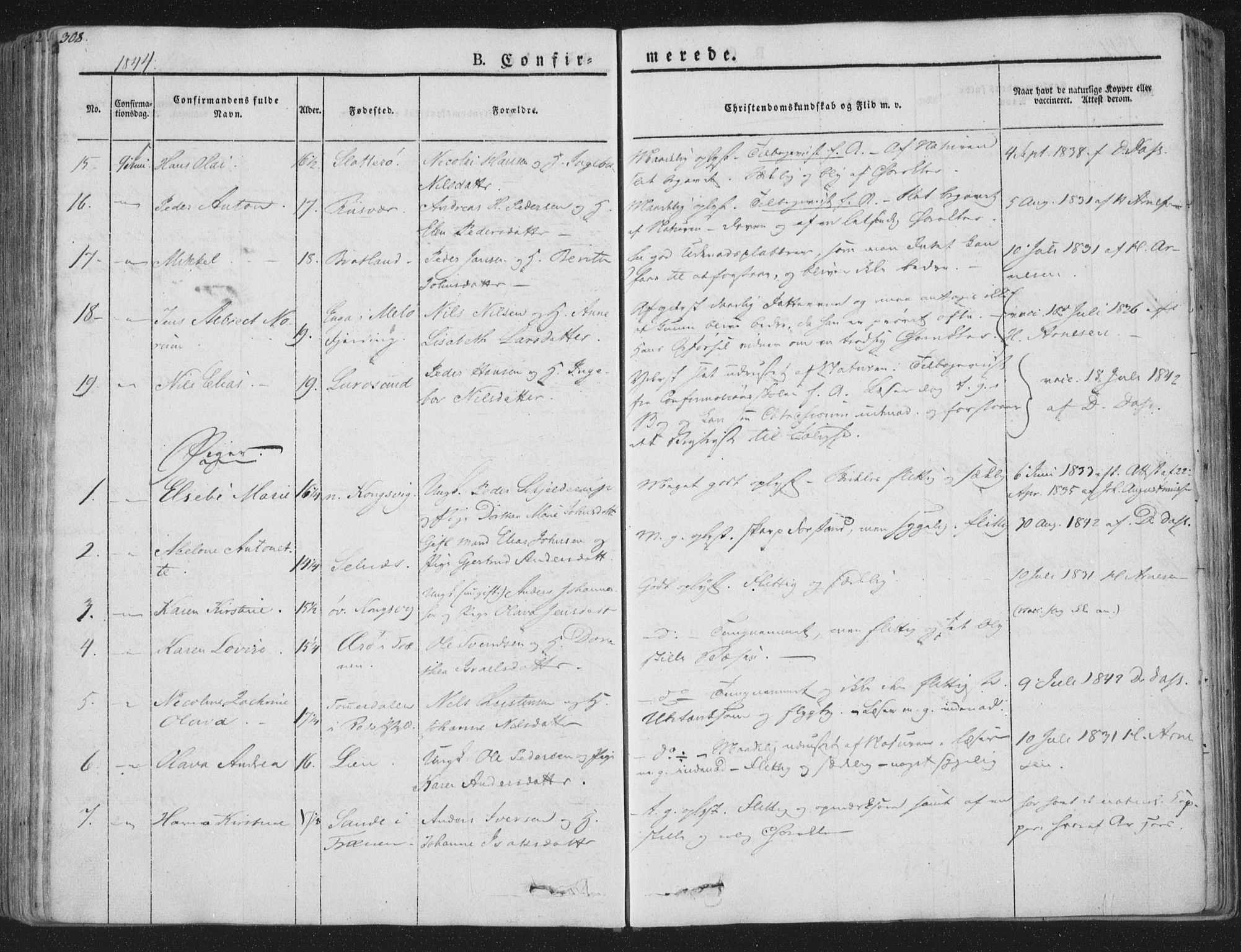 Ministerialprotokoller, klokkerbøker og fødselsregistre - Nordland, SAT/A-1459/839/L0565: Parish register (official) no. 839A02, 1825-1862, p. 308
