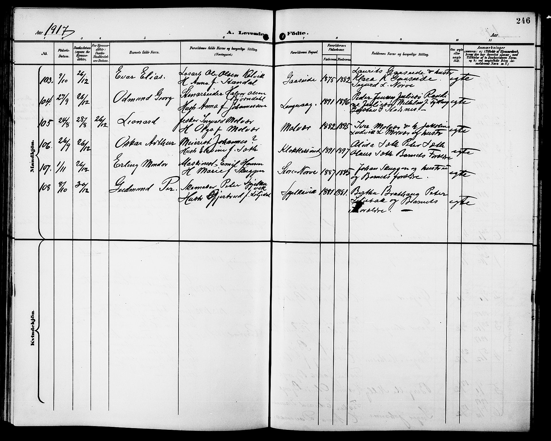 Ministerialprotokoller, klokkerbøker og fødselsregistre - Møre og Romsdal, AV/SAT-A-1454/528/L0432: Parish register (copy) no. 528C13, 1898-1918, p. 246