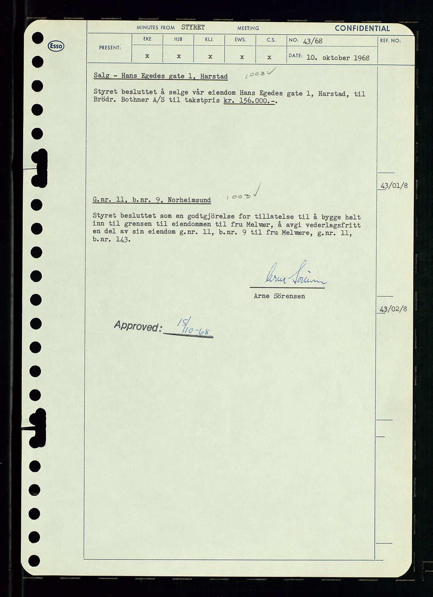 Pa 0982 - Esso Norge A/S, AV/SAST-A-100448/A/Aa/L0002/0004: Den administrerende direksjon Board minutes (styrereferater) / Den administrerende direksjon Board minutes (styrereferater), 1968, p. 65