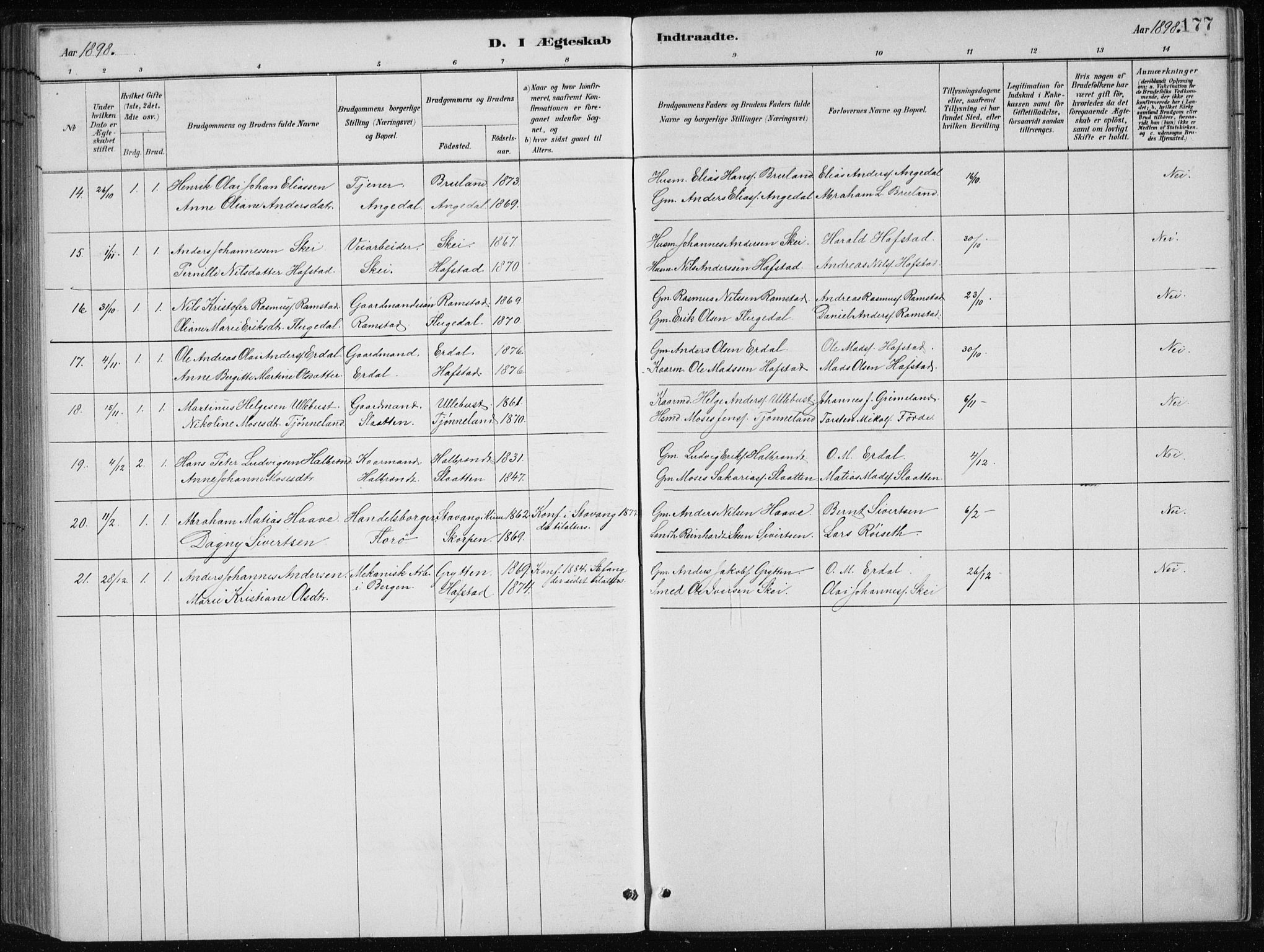 Førde sokneprestembete, AV/SAB-A-79901/H/Hab/Haba/L0002: Parish register (copy) no. A 2, 1881-1898, p. 177