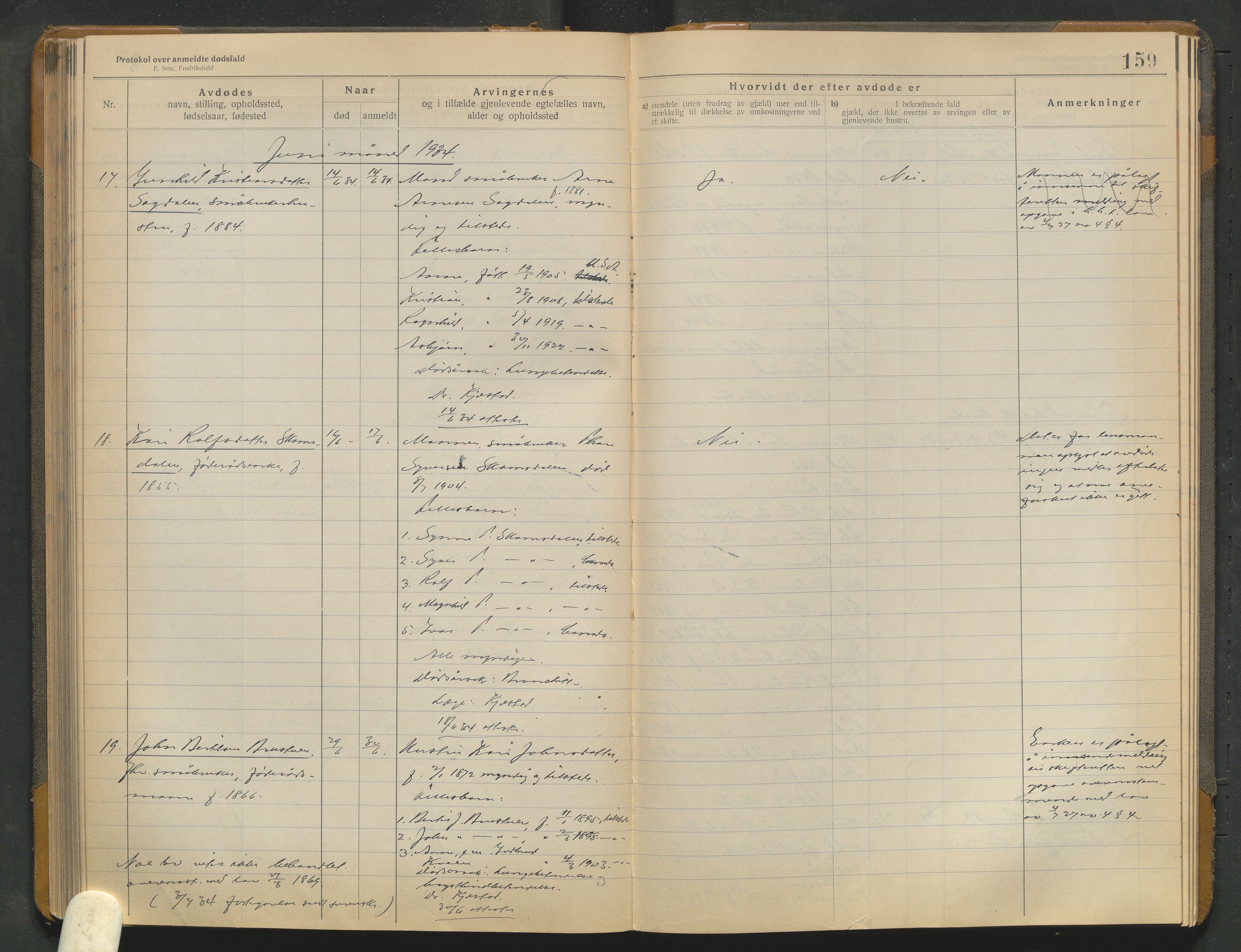 Lom lensmannskontor, AV/SAH-PGL-006/H/Ha/Haa/L0001/0004: Dødsfallsprotokoller / Dødsfallsprotokoll, 1922-1937, p. 159
