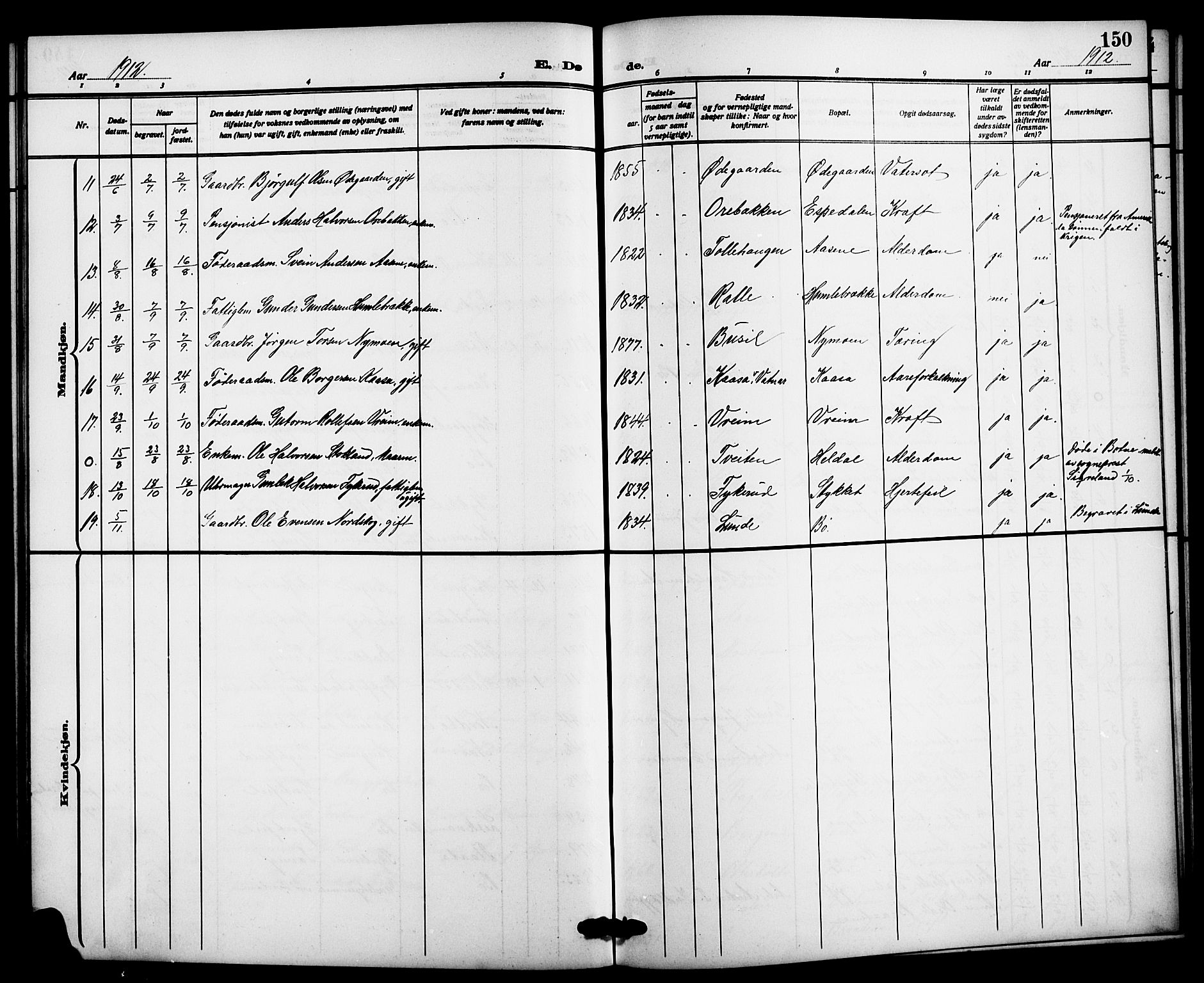 Bø kirkebøker, SAKO/A-257/G/Ga/L0007: Parish register (copy) no. 7, 1909-1924, p. 150