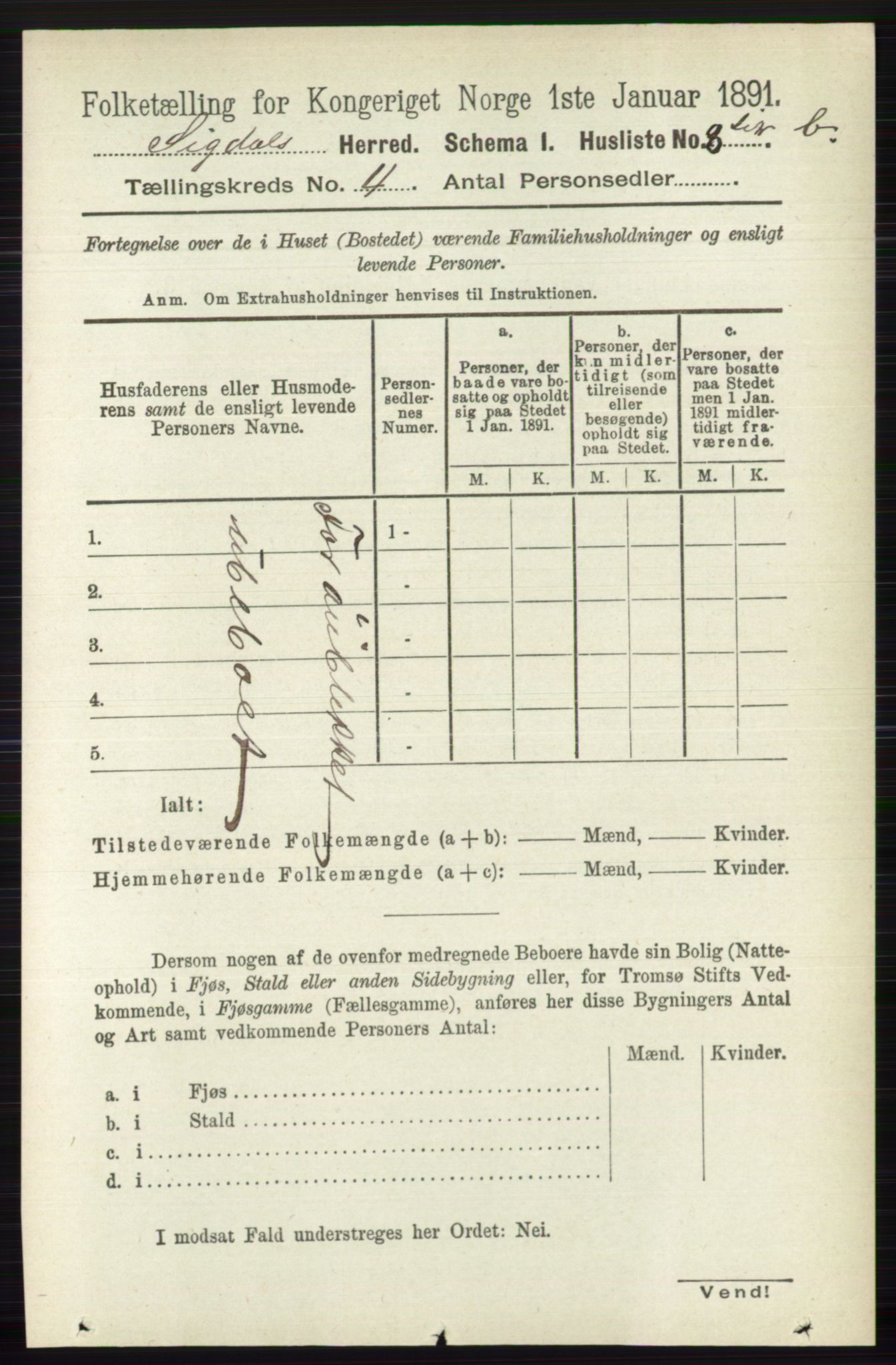RA, 1891 census for 0621 Sigdal, 1891, p. 1623