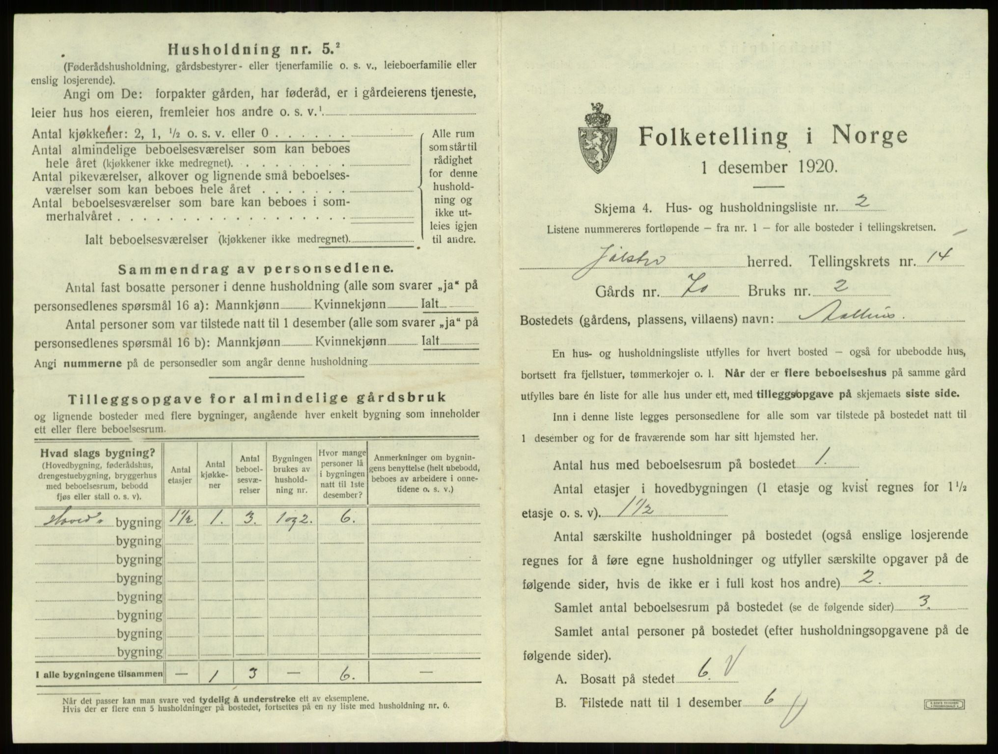 SAB, 1920 census for Jølster, 1920, p. 920