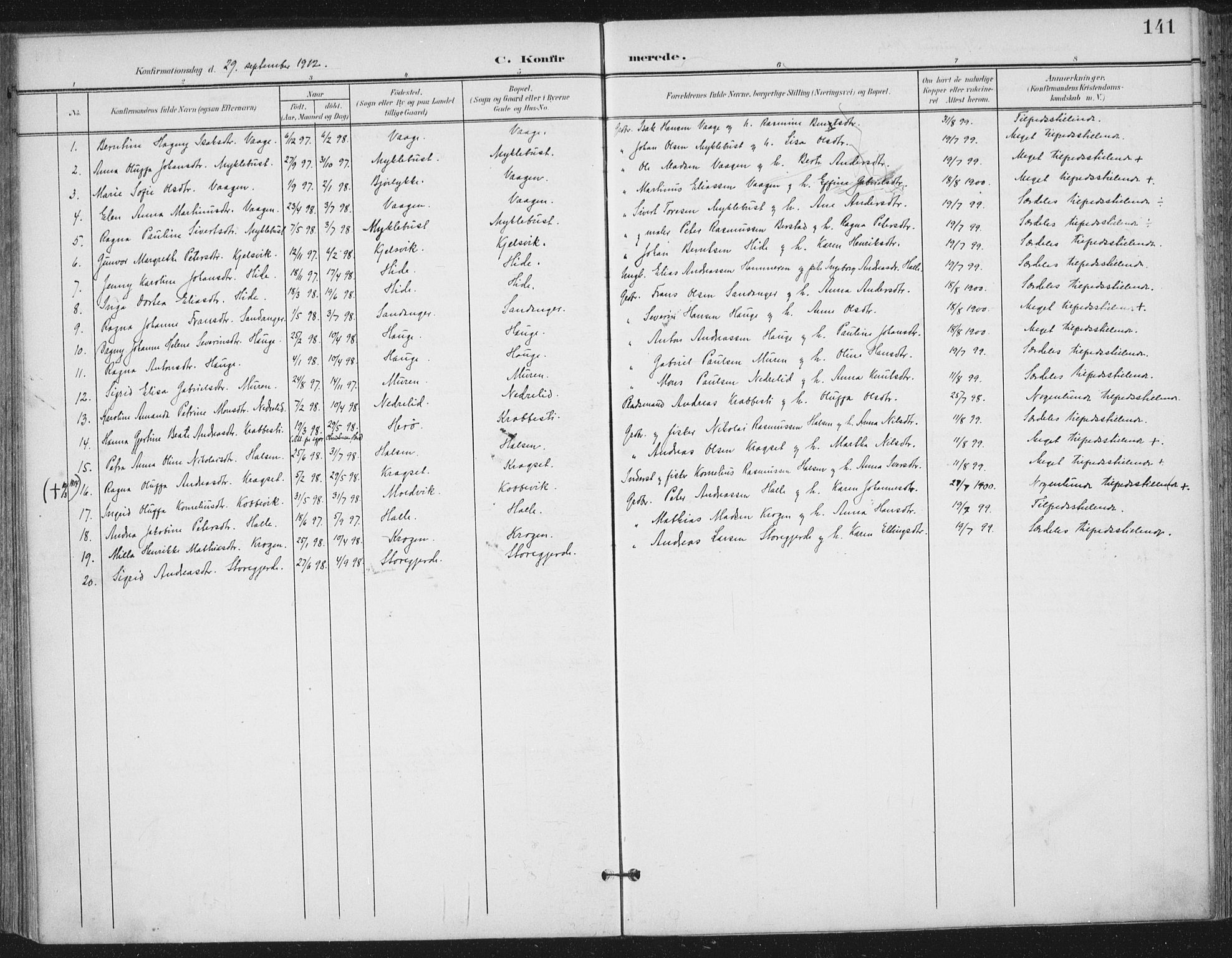 Ministerialprotokoller, klokkerbøker og fødselsregistre - Møre og Romsdal, SAT/A-1454/503/L0038: Parish register (official) no. 503A06, 1901-1917, p. 141