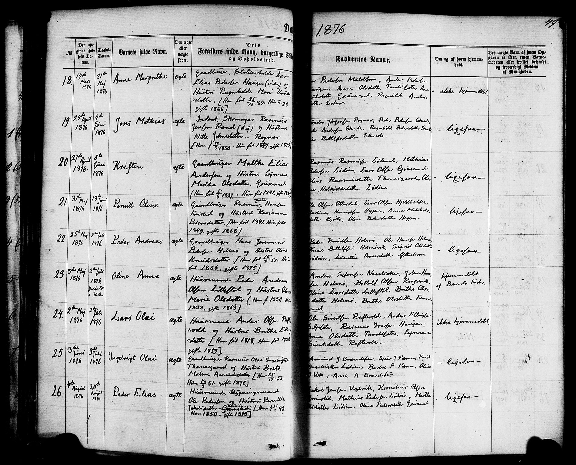 Hornindal sokneprestembete, AV/SAB-A-82401/H/Haa/Haaa/L0002: Parish register (official) no. A 2, 1867-1884, p. 49