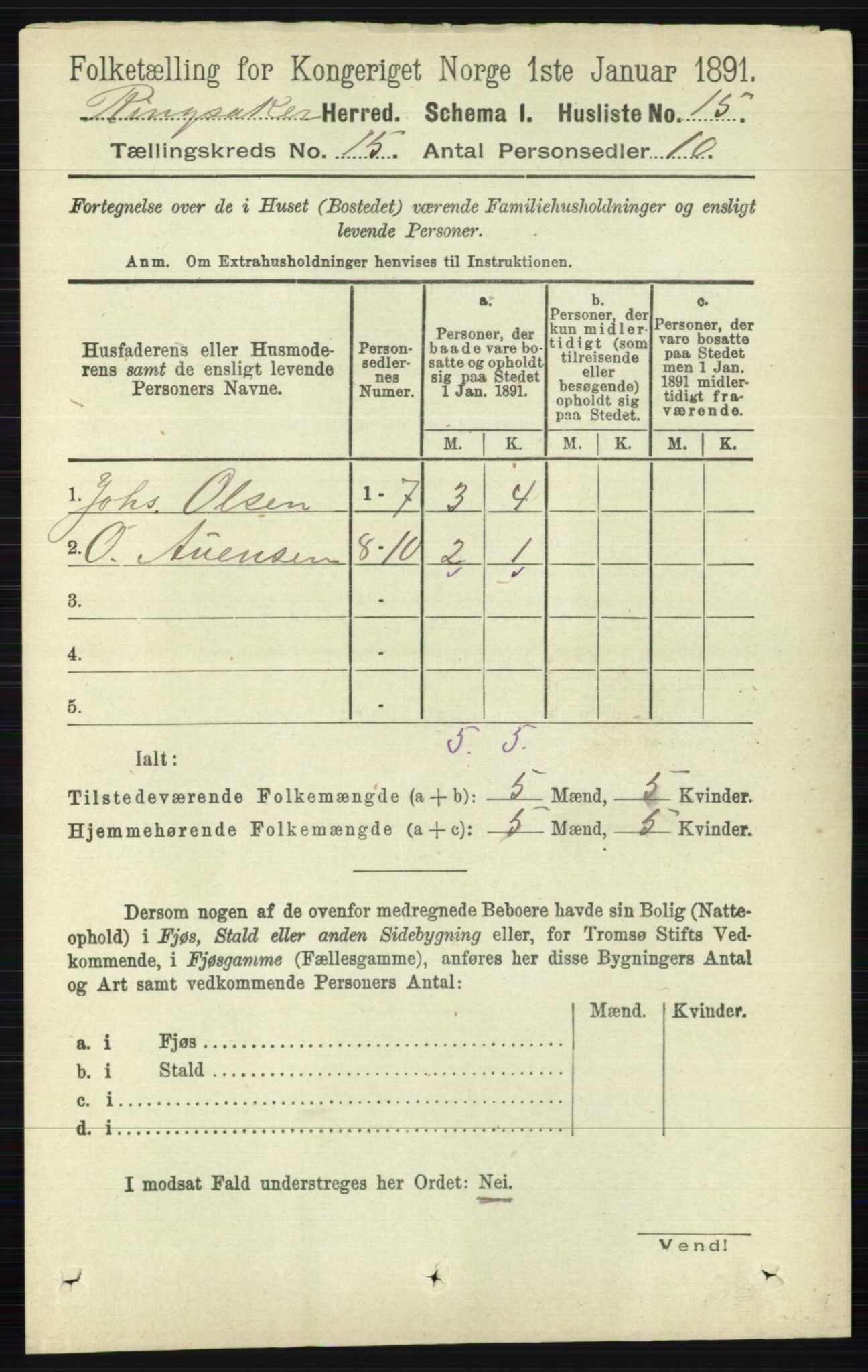 RA, 1891 census for 0412 Ringsaker, 1891, p. 8412