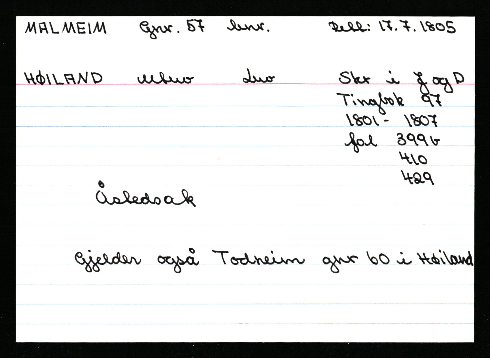 Statsarkivet i Stavanger, AV/SAST-A-101971/03/Y/Ym/L0037: Åstedskort sortert etter gårdsnavn: Lædre - Mauland, 1600-1950, p. 386