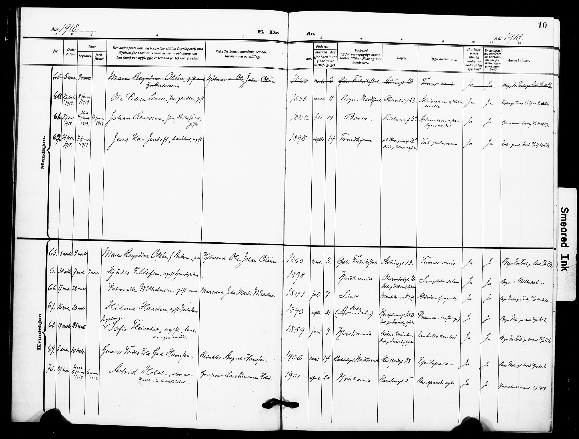 Johannes prestekontor Kirkebøker, SAO/A-10852/F/Fa/L0012: Parish register (official) no. 12, 1918-1930, p. 10