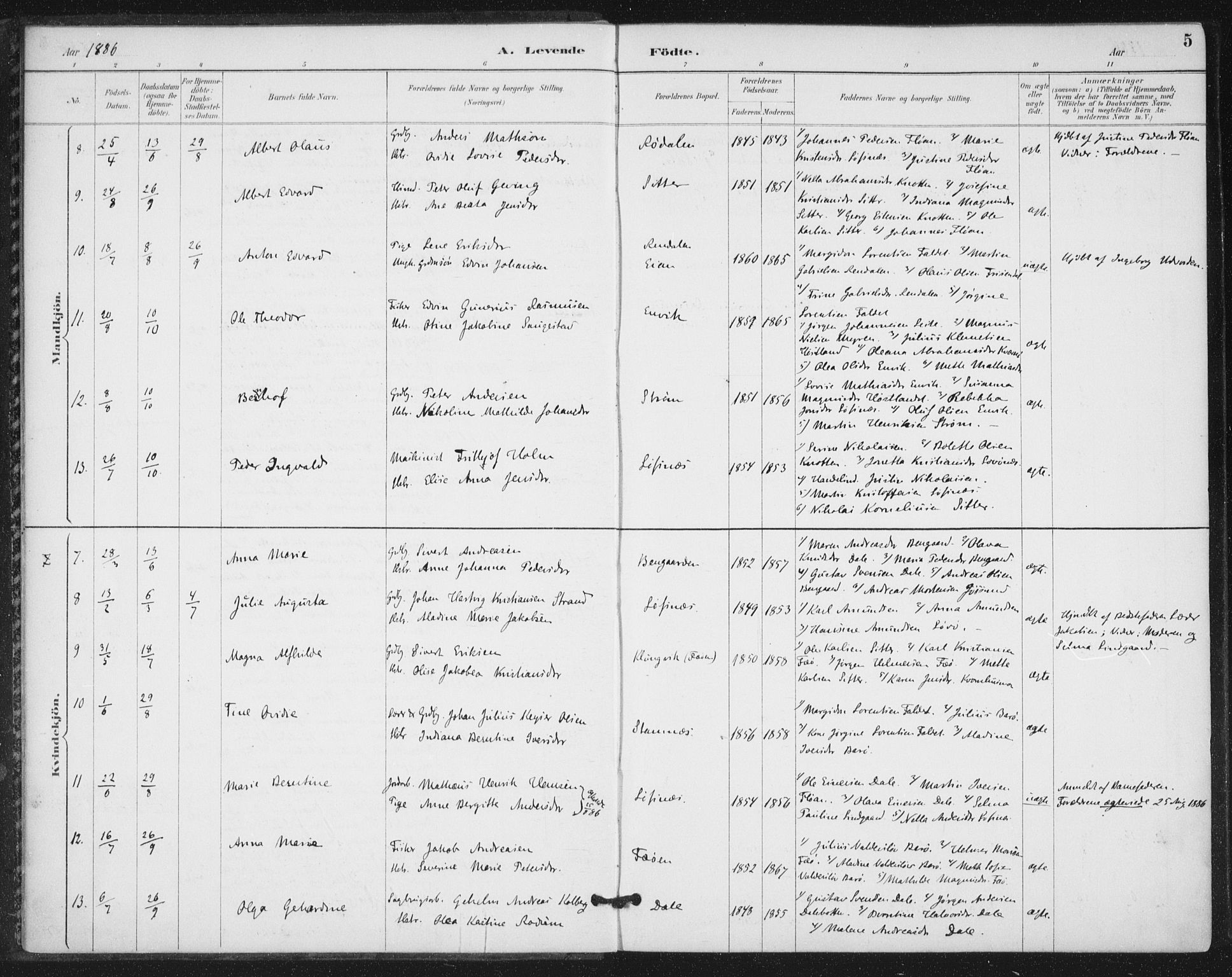 Ministerialprotokoller, klokkerbøker og fødselsregistre - Nord-Trøndelag, SAT/A-1458/772/L0603: Parish register (official) no. 772A01, 1885-1912, p. 5
