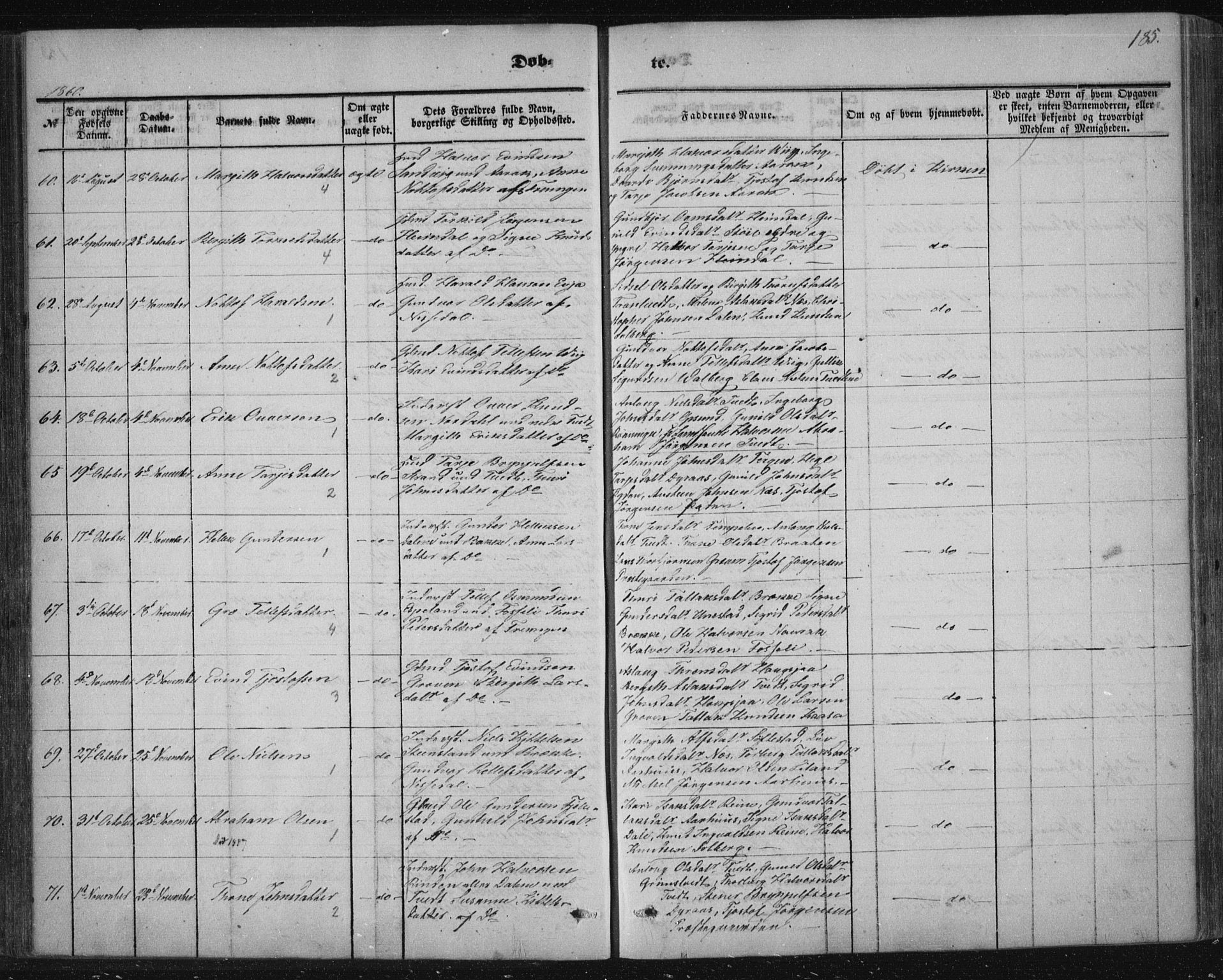 Nissedal kirkebøker, SAKO/A-288/F/Fa/L0003: Parish register (official) no. I 3, 1846-1870, p. 184-185