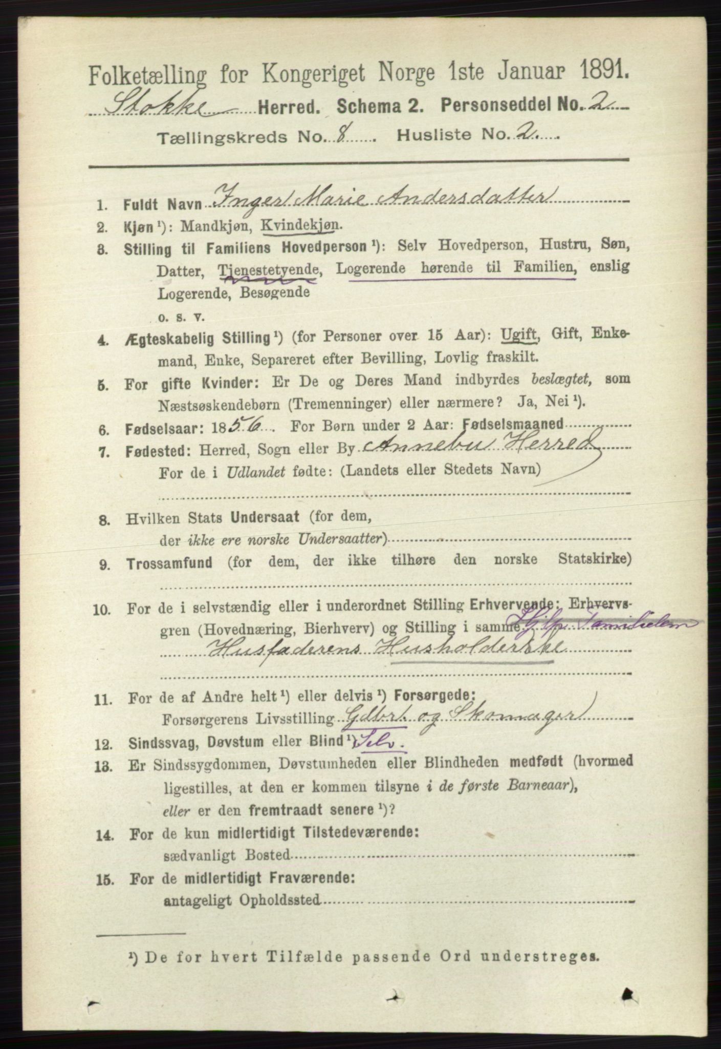 RA, 1891 census for 0720 Stokke, 1891, p. 5078