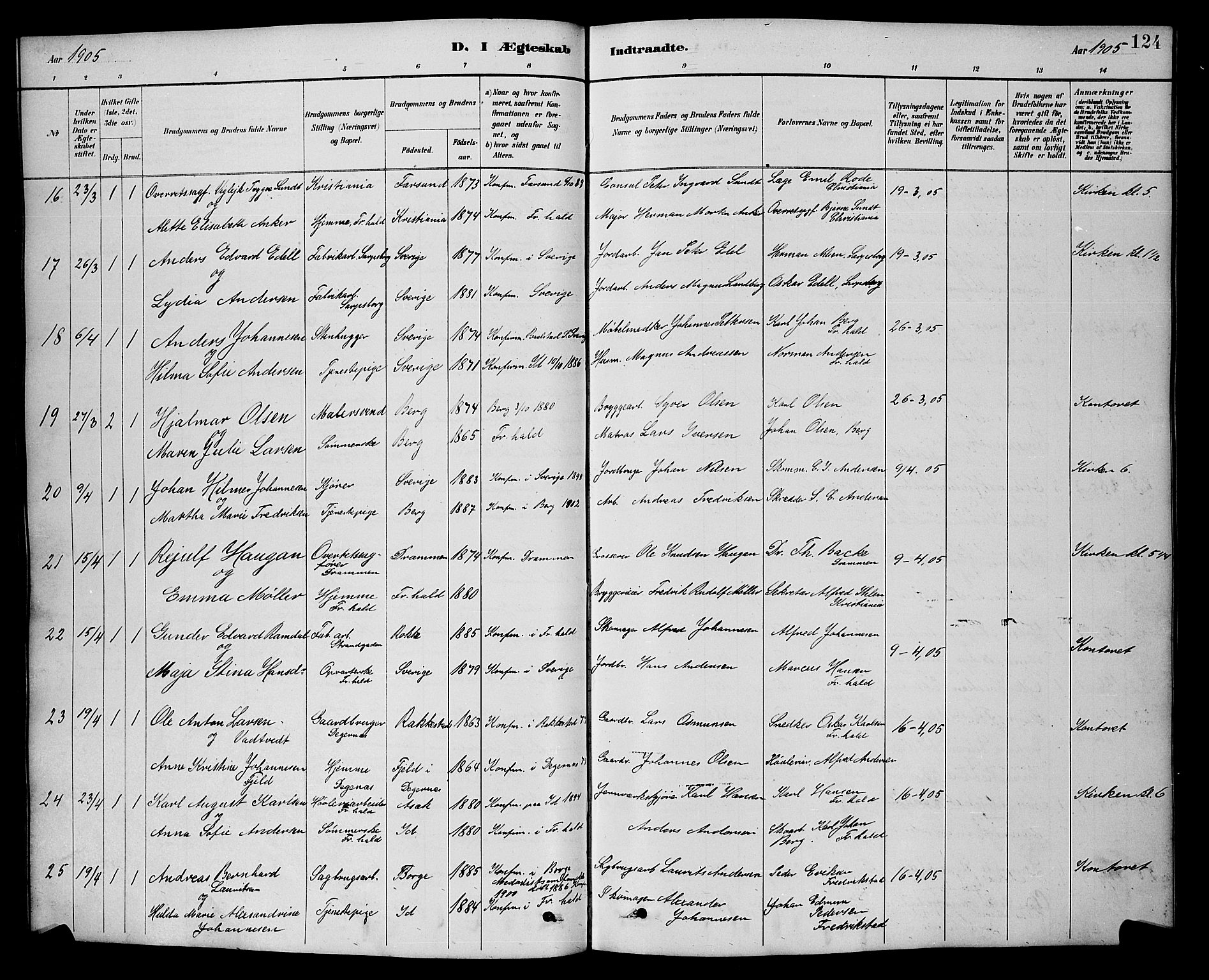 Halden prestekontor Kirkebøker, AV/SAO-A-10909/G/Ga/L0009: Parish register (copy) no. 9, 1885-1908, p. 124