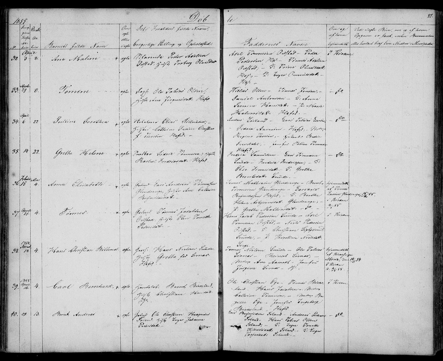 Flekkefjord sokneprestkontor, AV/SAK-1111-0012/F/Fb/Fbc/L0005: Parish register (copy) no. B 5, 1846-1866, p. 87