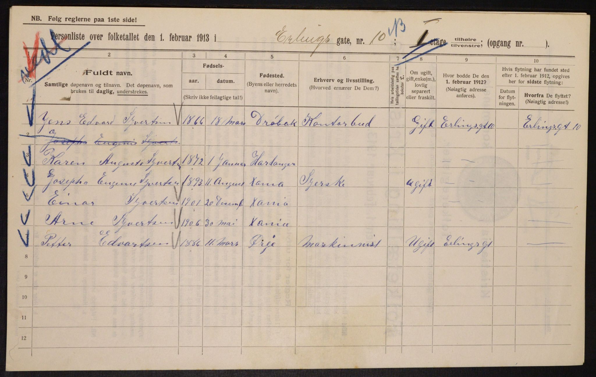 OBA, Municipal Census 1913 for Kristiania, 1913, p. 22111