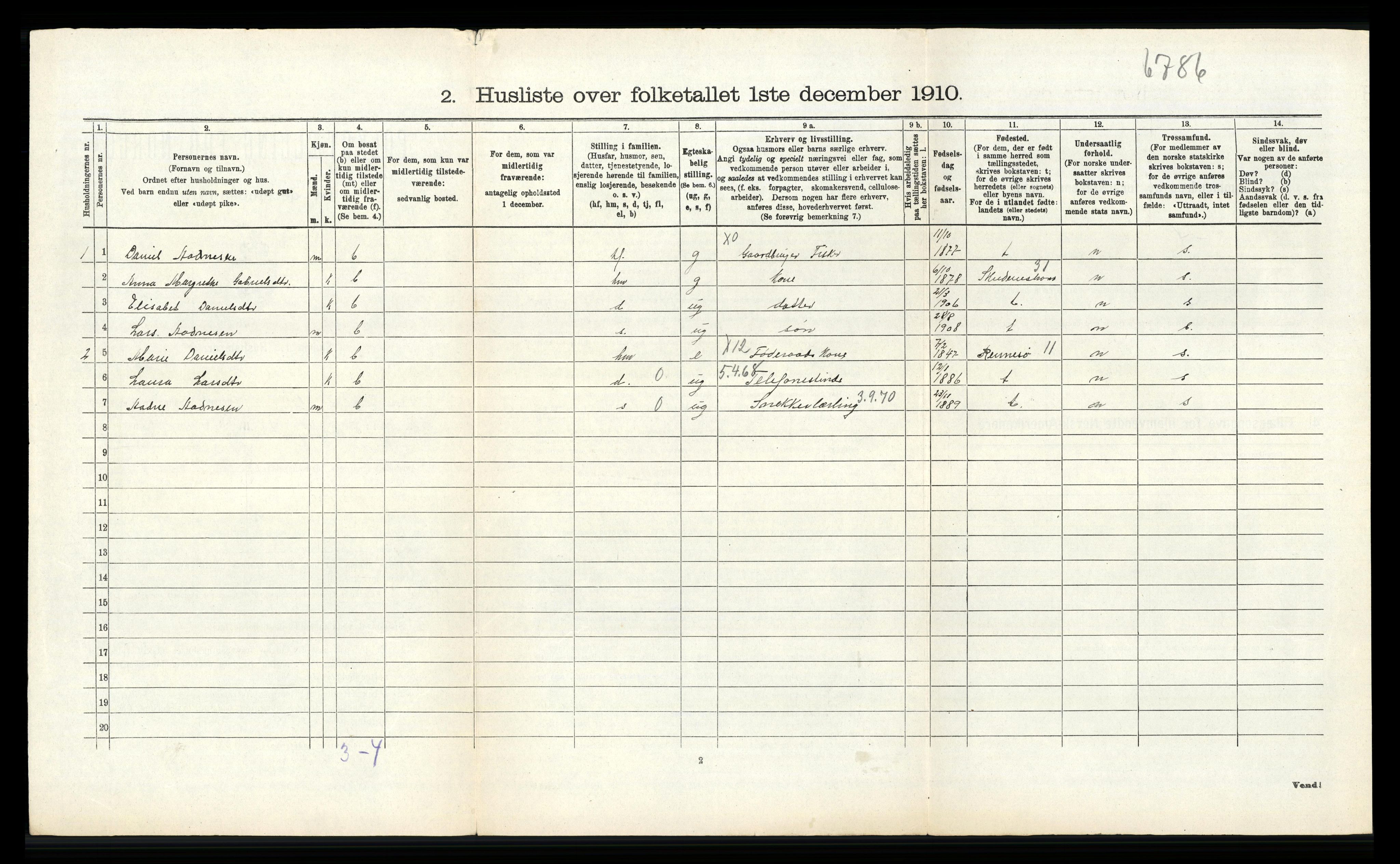 RA, 1910 census for Skudenes, 1910, p. 830