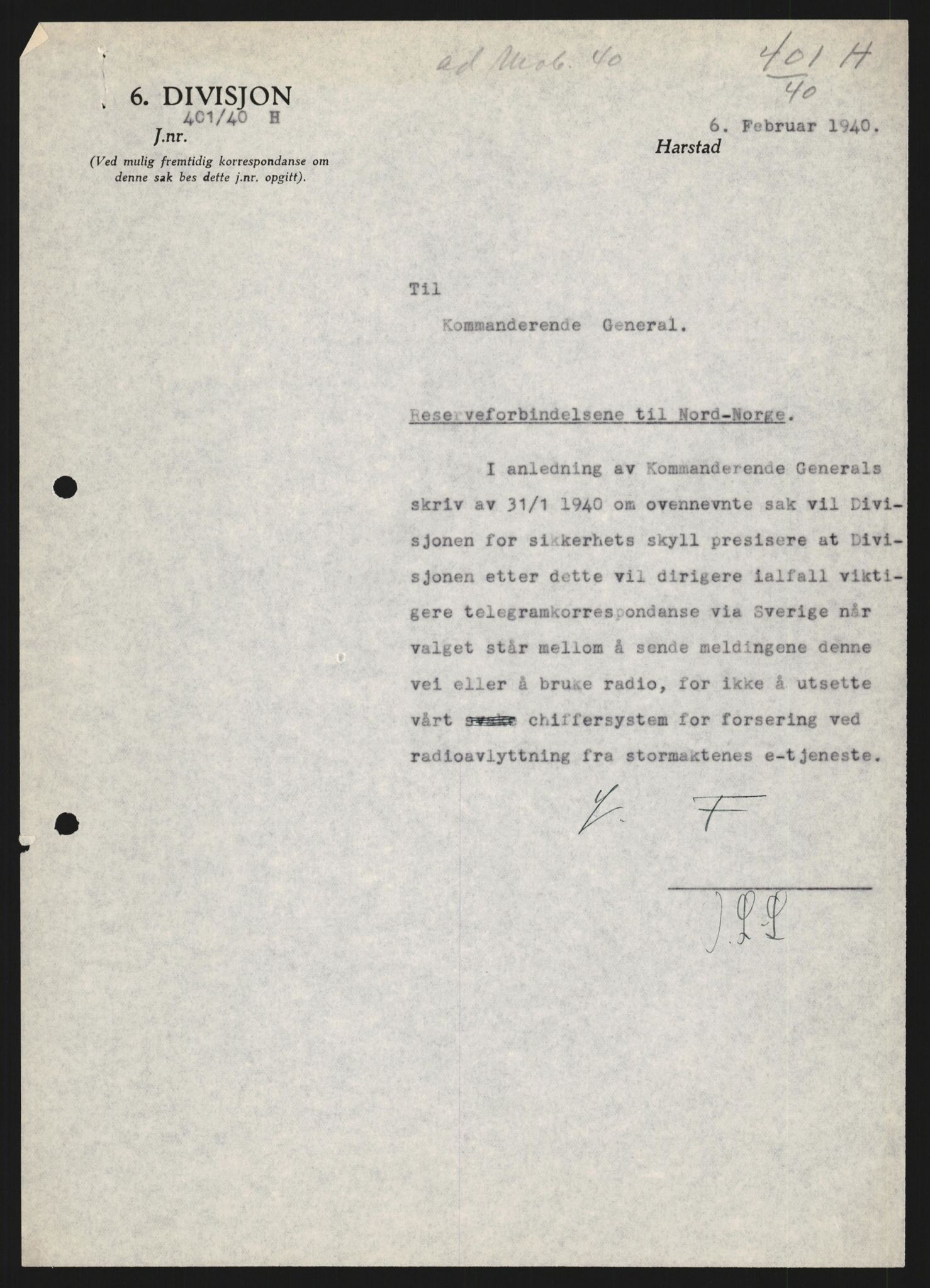 Forsvaret, Forsvarets krigshistoriske avdeling, AV/RA-RAFA-2017/Y/Yb/L0121: II-C-11-600  -  6. Divisjon med avdelinger, 1939-1940, p. 627