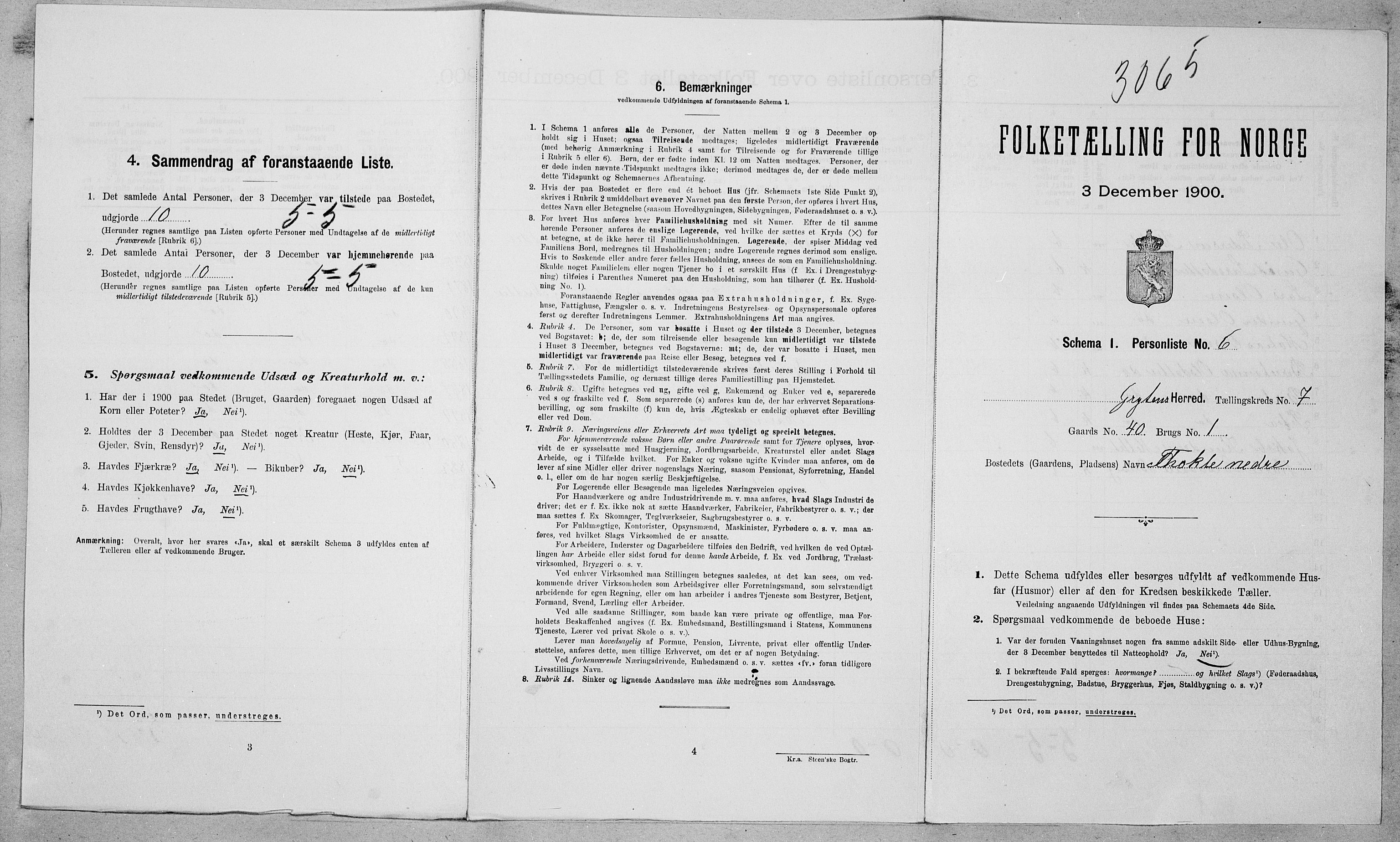 SAT, 1900 census for Grytten, 1900, p. 729