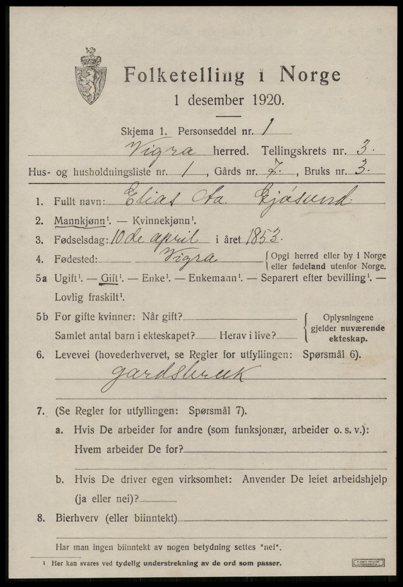 SAT, 1920 census for Vigra, 1920, p. 1250