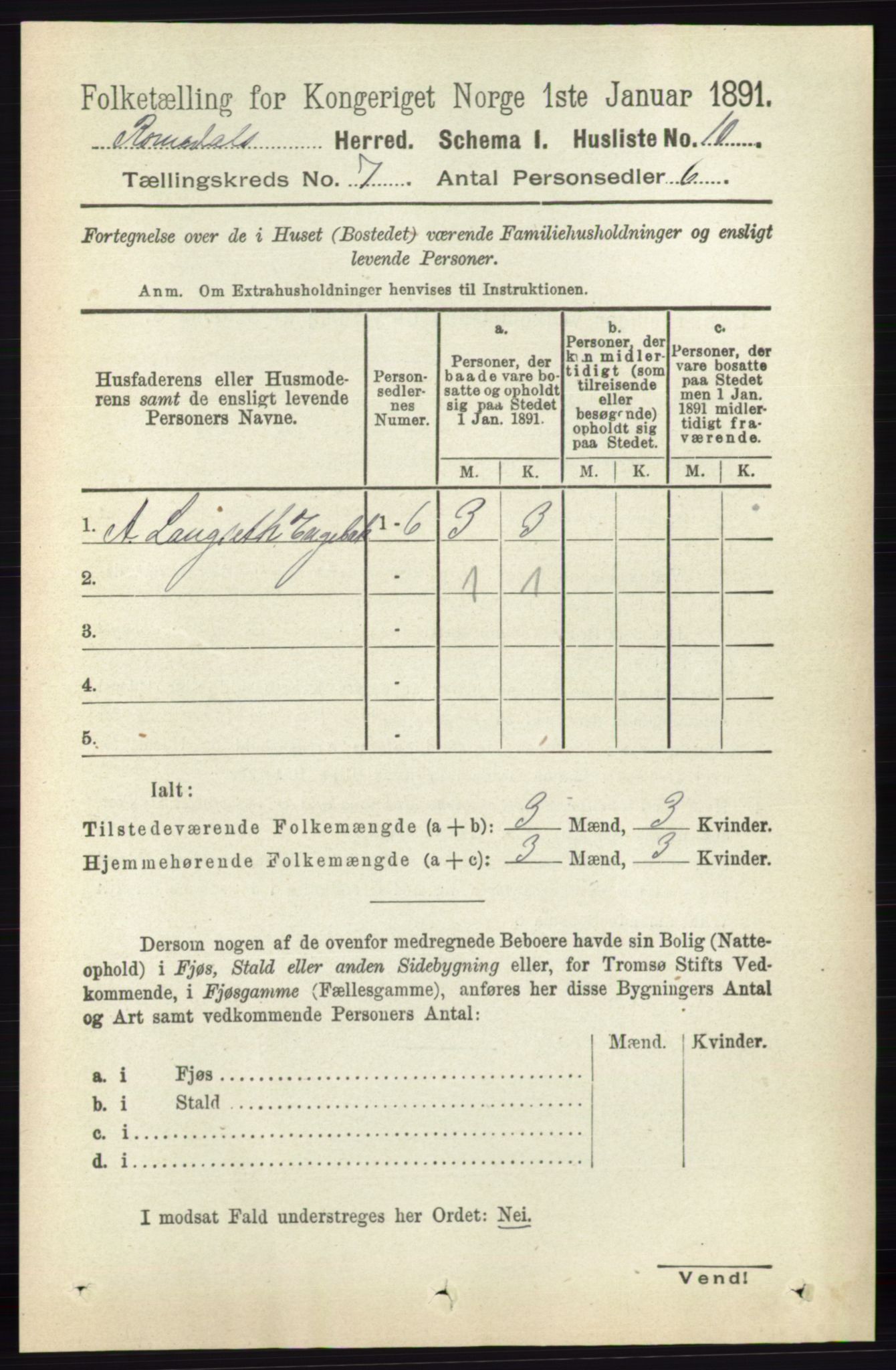 RA, 1891 census for 0416 Romedal, 1891, p. 3490