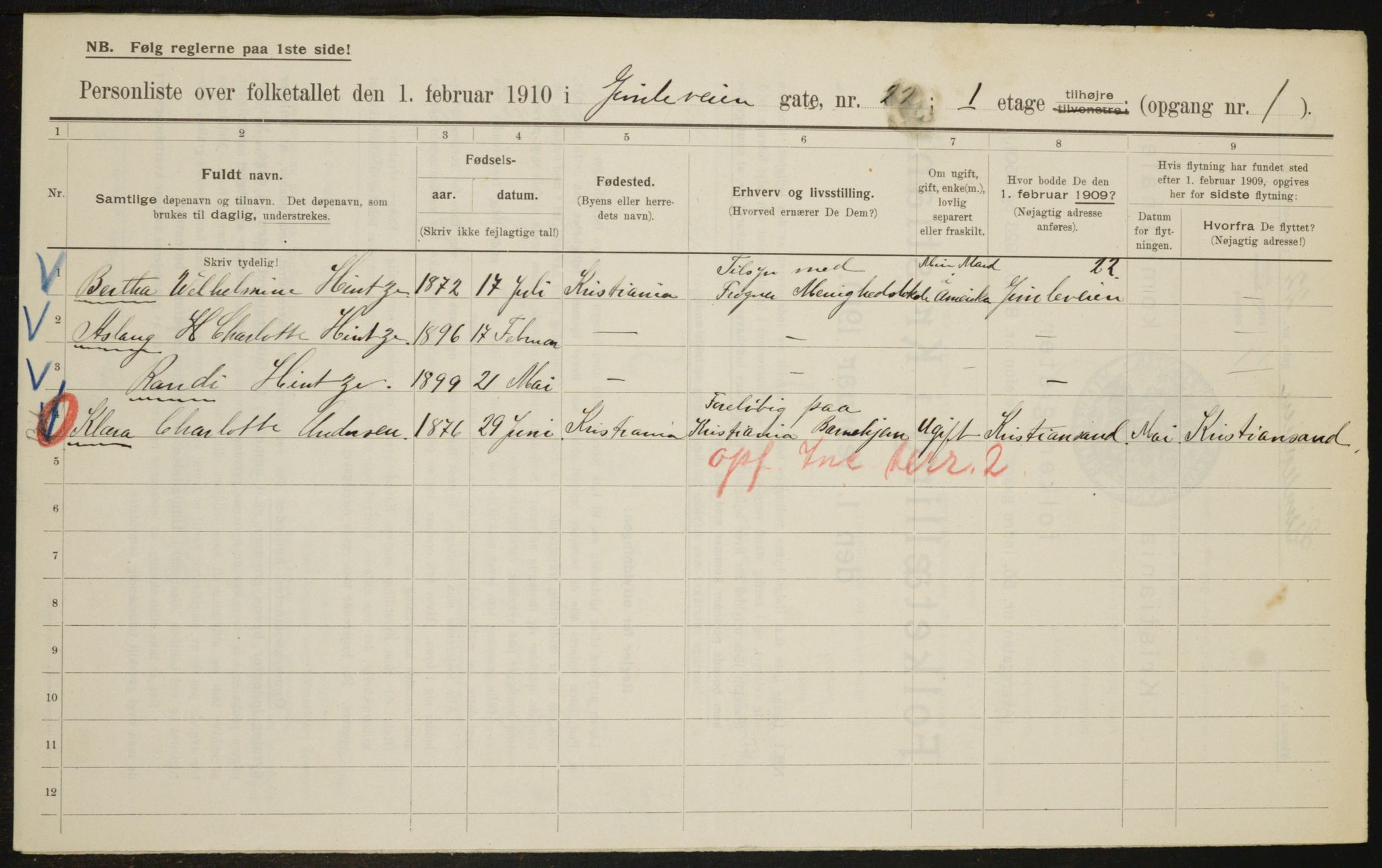 OBA, Municipal Census 1910 for Kristiania, 1910, p. 27828