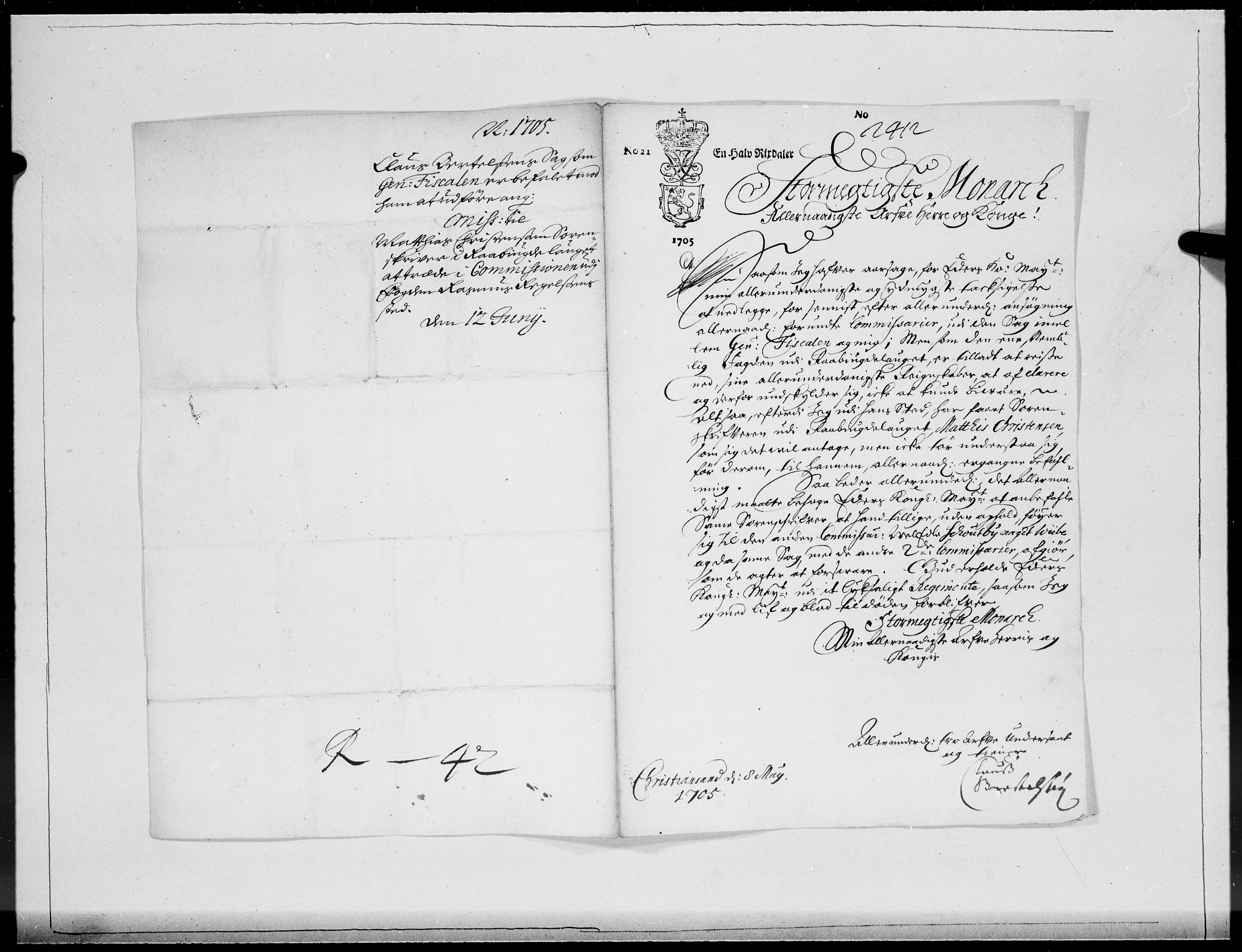 Danske Kanselli 1572-1799, AV/RA-EA-3023/F/Fc/Fcc/Fcca/L0058: Norske innlegg 1572-1799, 1705, p. 320